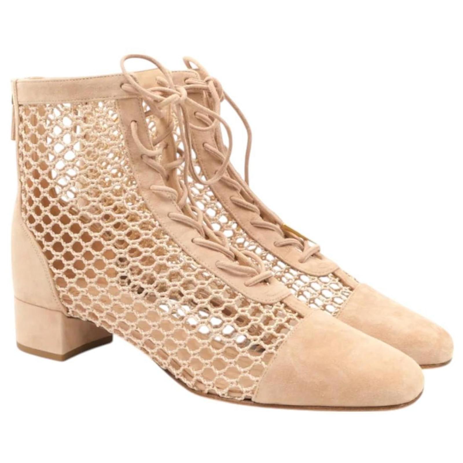Christian Dior Suede Resille Naughtily-D 30mm Ankle Boots 38 Beige  ref.2309395