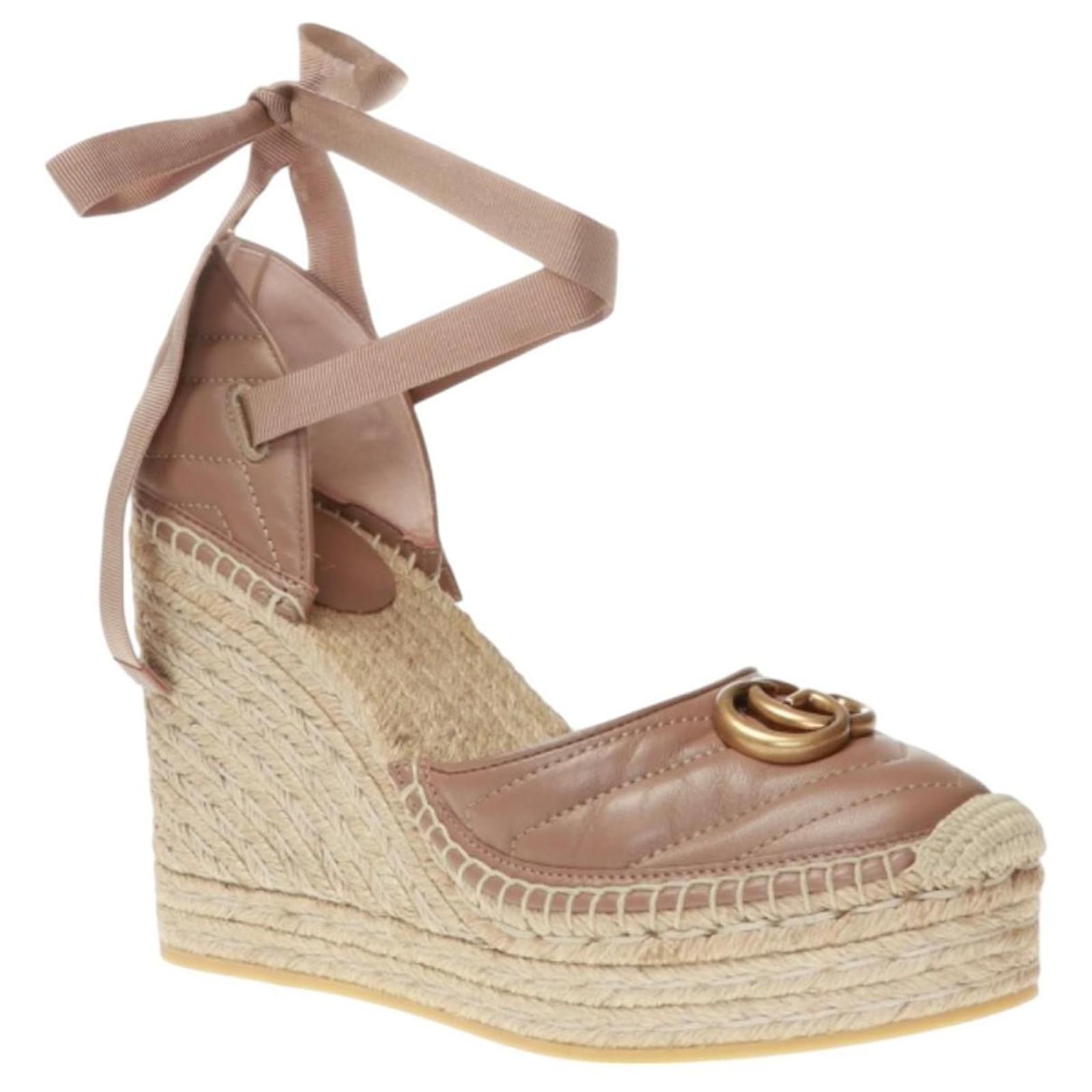 Gucci Nappa Matelasse GG Marmont Ankle Wrap Platform UK4/37 with box &dust bag Beige Leather  ref.2309392