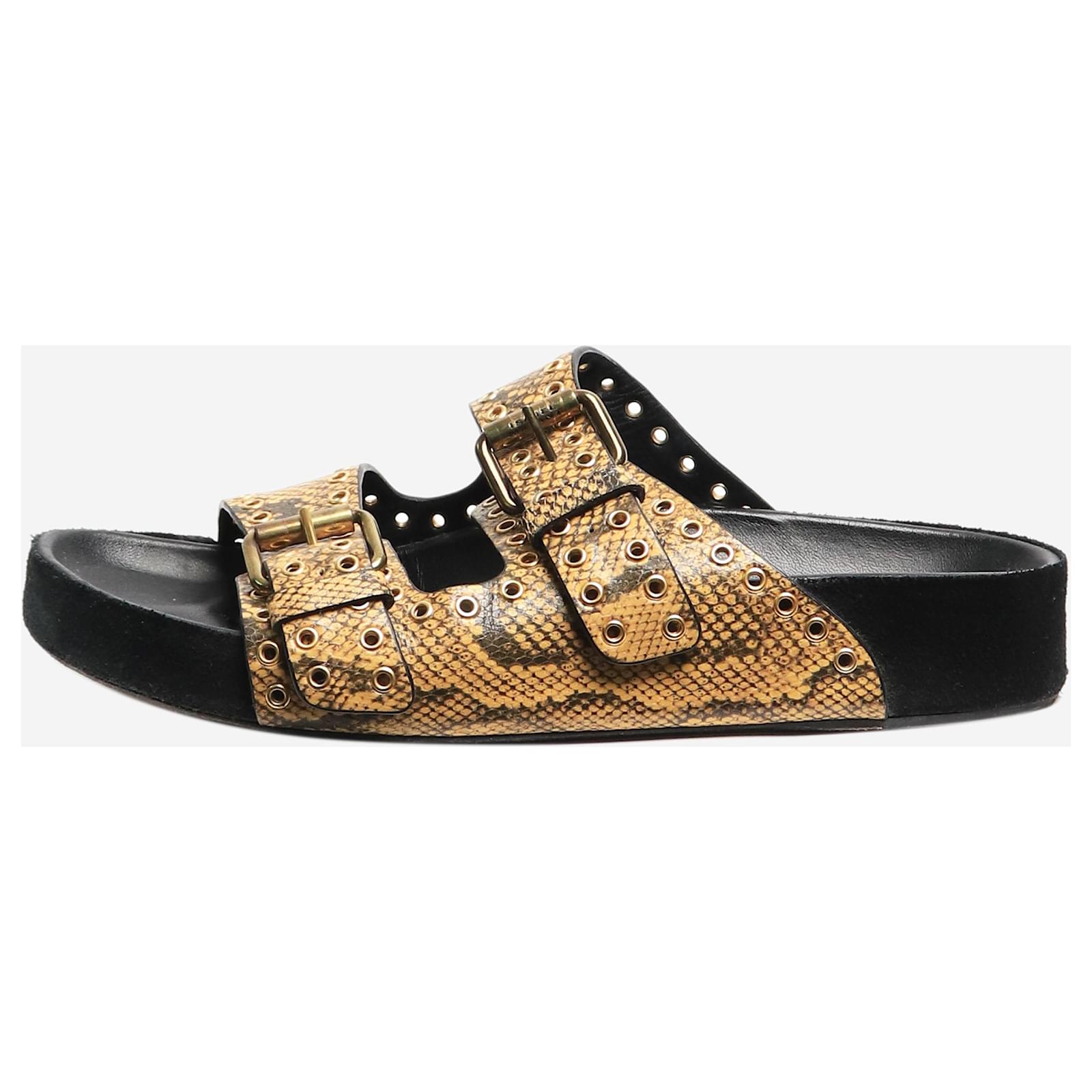 Isabel Marant Mustard Lennyo snake-print eyelet sandals - size EU 38 Yellow Leather  ref.2310689