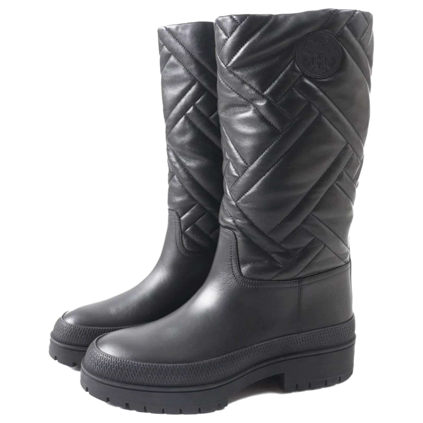 Hermès Hermes Fuji Ex Libris Leather Boots Black 36.5  ref.2310621