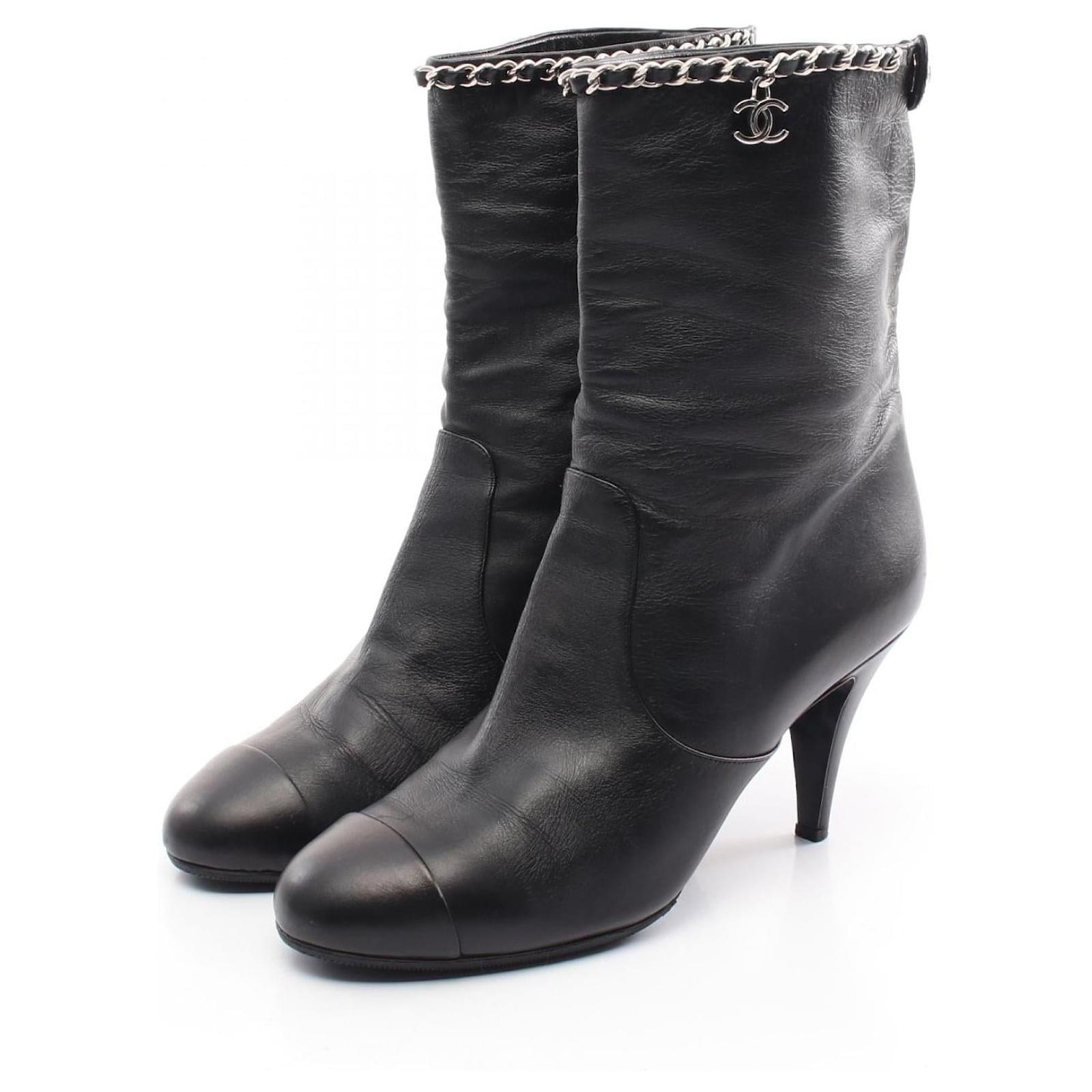 Chanel Coco Mark Leather Boots Black  ref.2310589