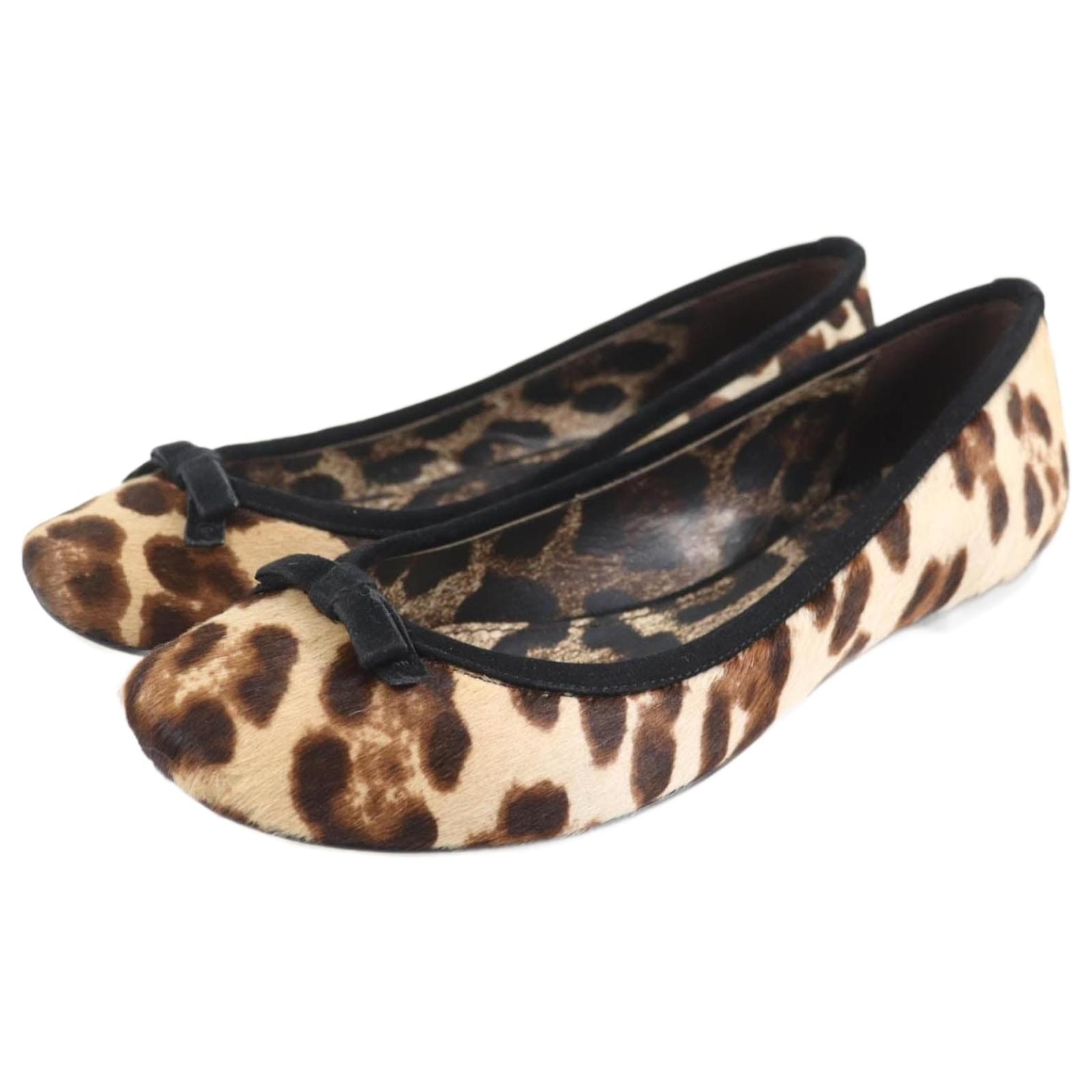 Dolce & Gabbana Leopard Ballet Shoes Brown Leather  ref.2308972