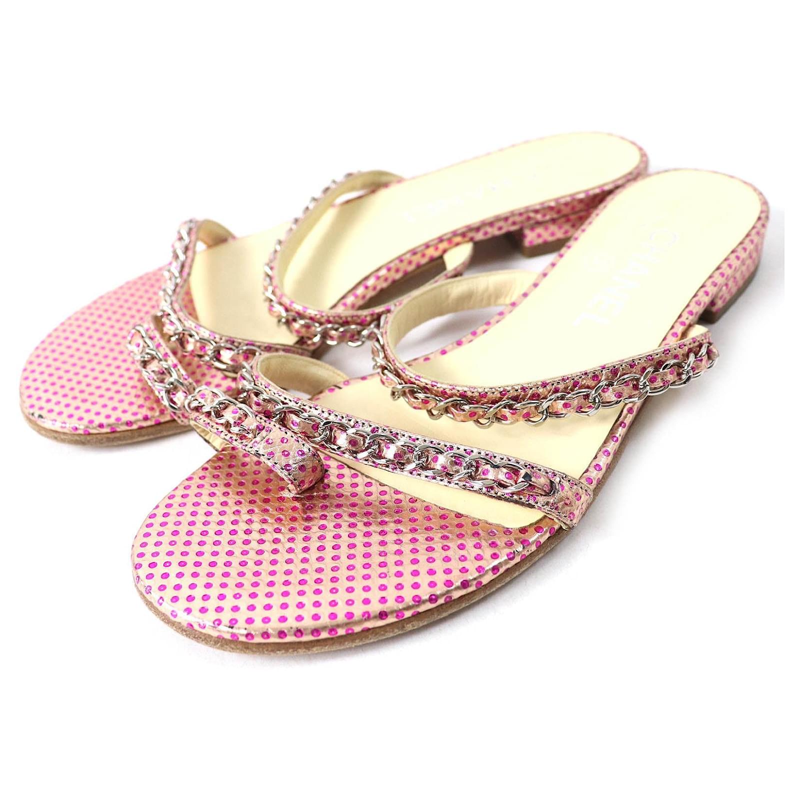 Chanel COCO Chain Flat Sandals Pink 35.5  ref.2308883