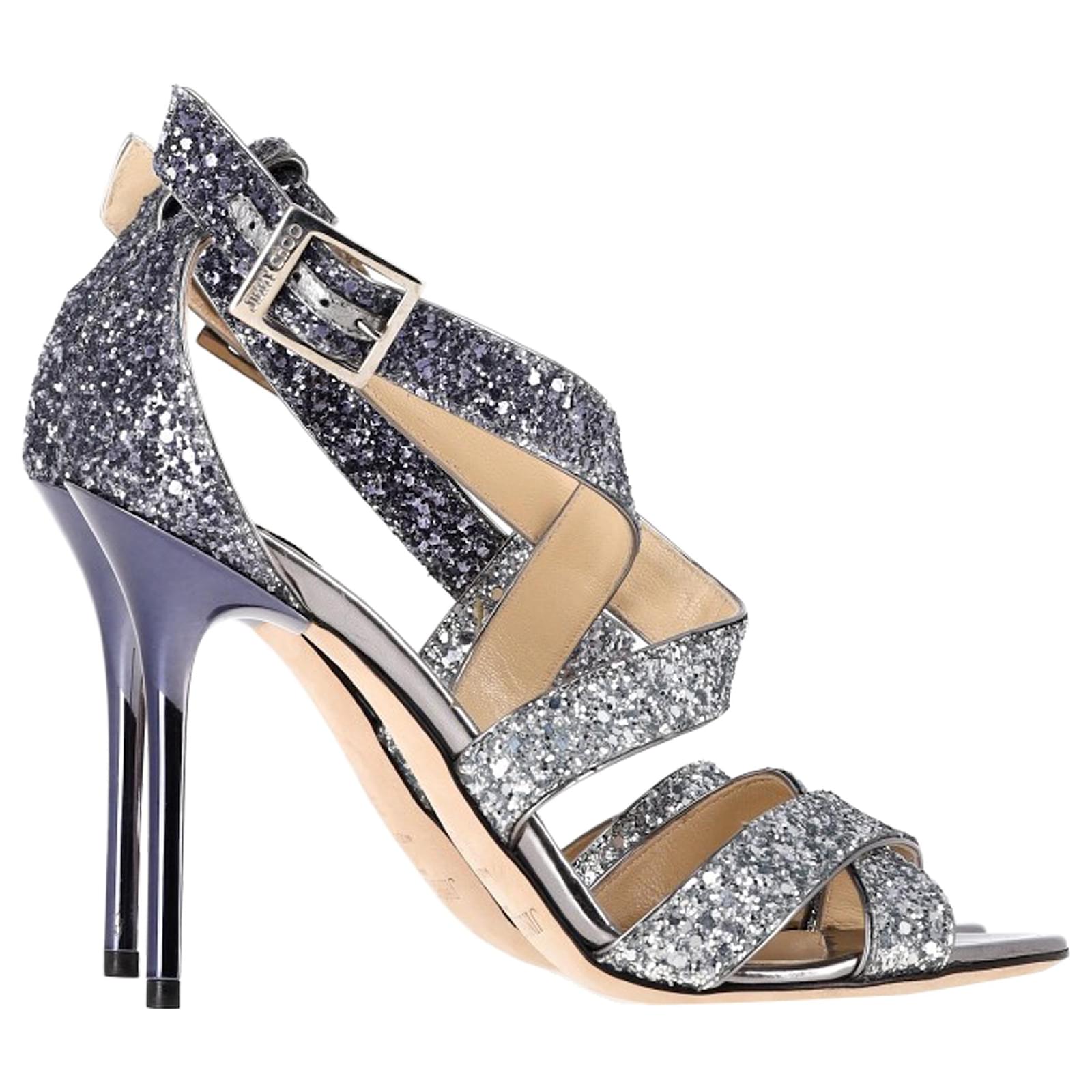  Jimmy Choo Lottie Sandal Heels in Purple and Silver Glitter Silvery Metallic  ref.2307645