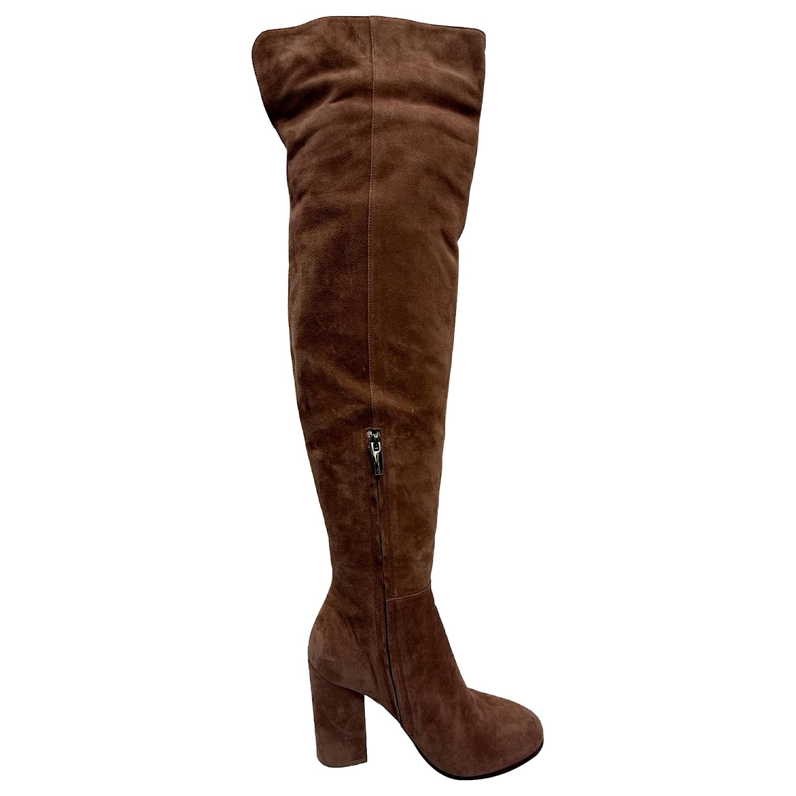  Gianvito Rossi Block-Heel Knee-High Boots in Brown Suede Red  ref.2304128