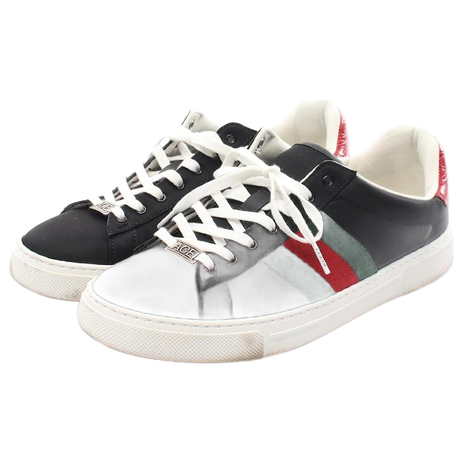 Gucci ACE Nylon Leather Sneakers Black Red Green  ref.2302151