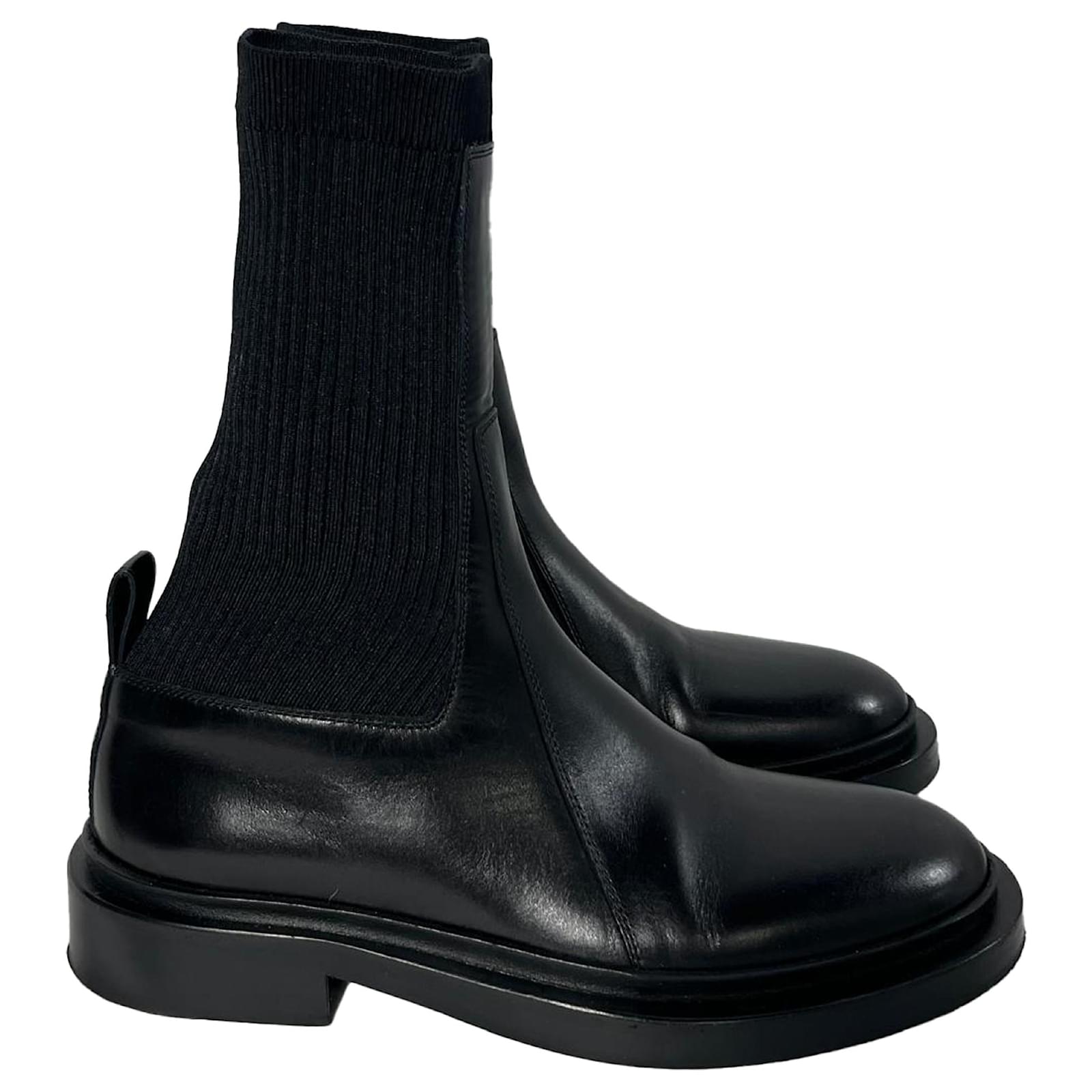  Jil Sander Ribbed Sock Chelsea Ankle Boots in Black Leather  ref.2085513