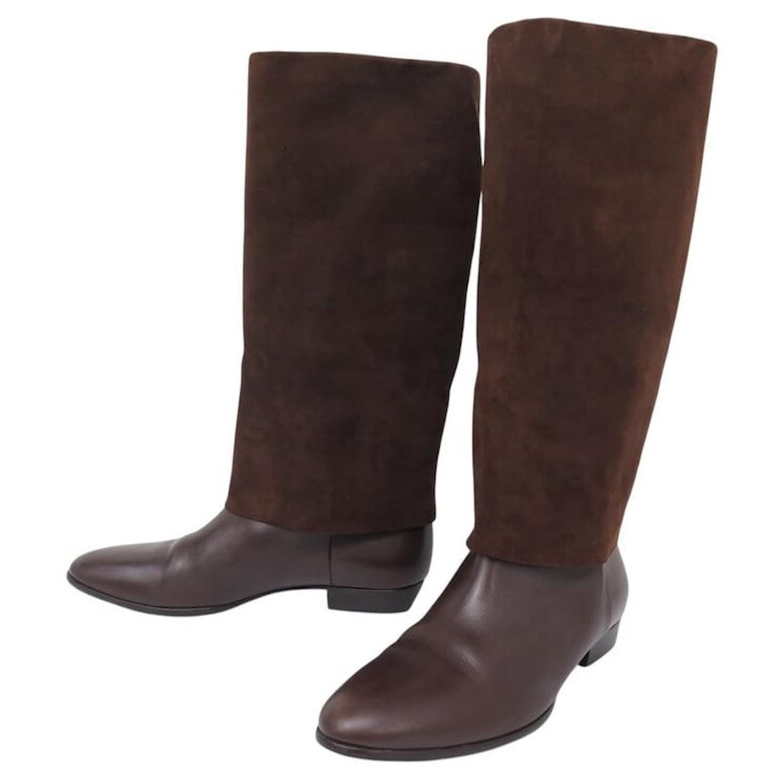NINE CHRISTIAN DIOR CAVALIER BOOTS LEATHER AND SUEDE BROWN 41.5 BOOTS SHOES  ref.2199374