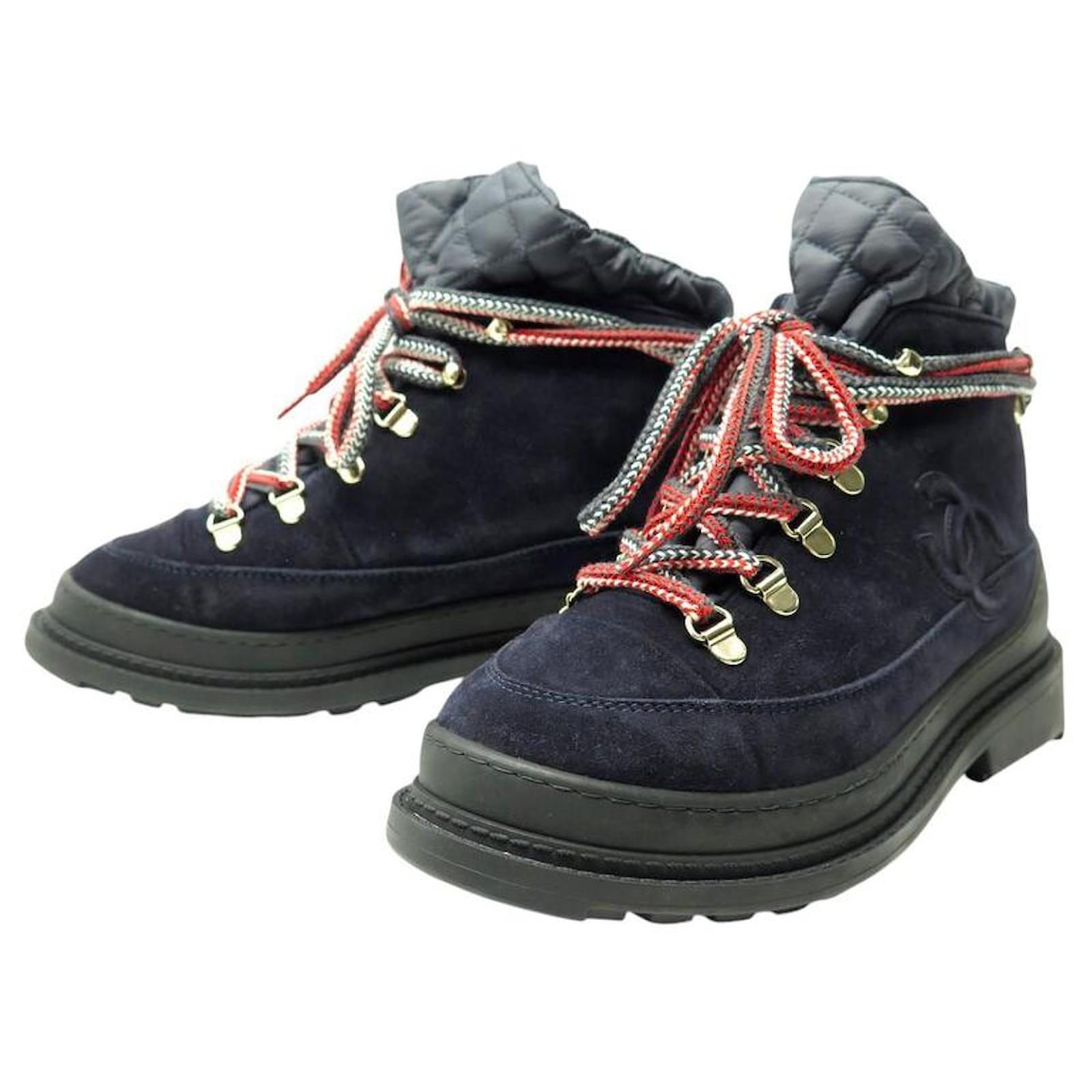 NINE CHANEL COMBAT BOOTS 36 SUEDE LINED NAVY BLUE  ref.2124180