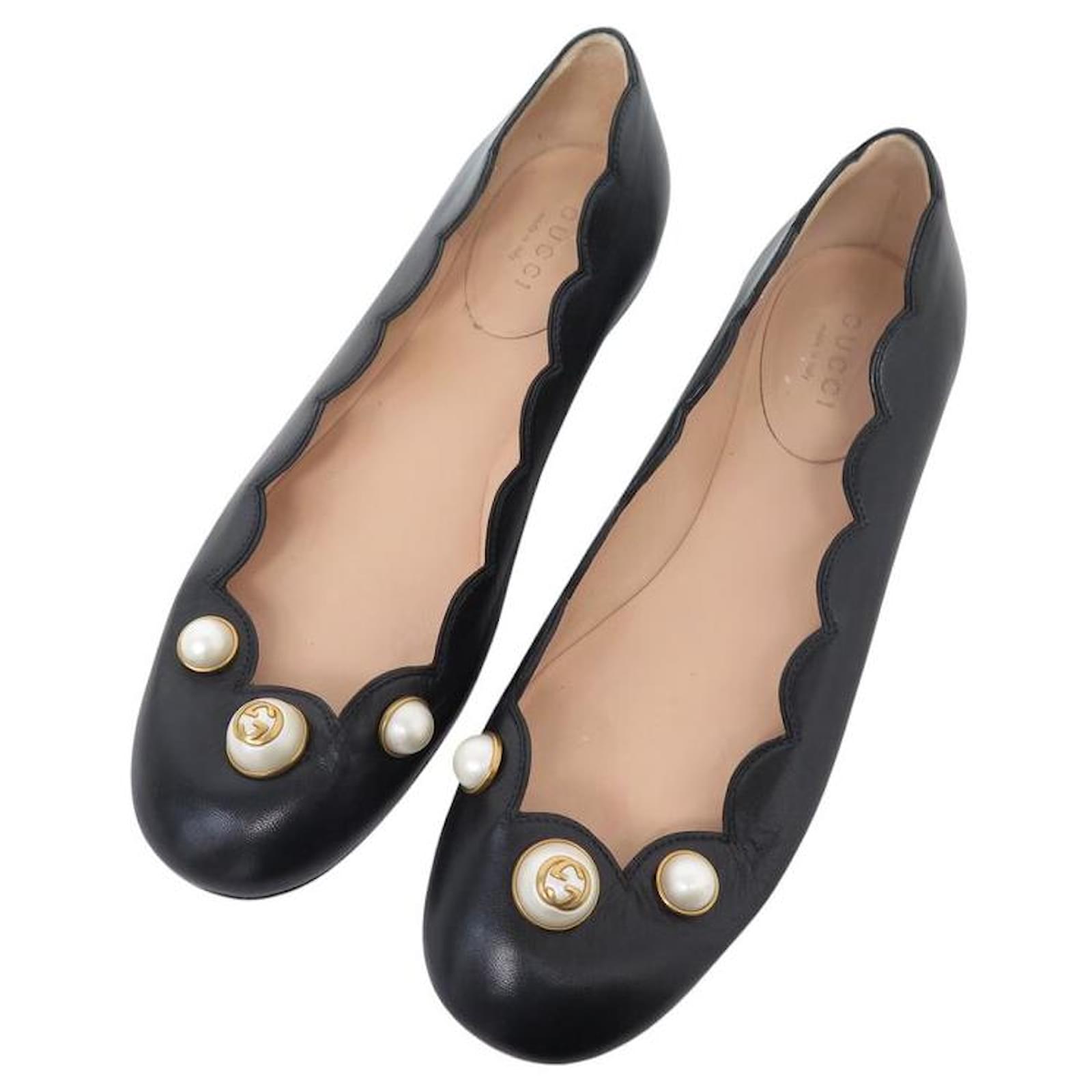 NINE GUCCI MALAGA KID 565845 BLACK LEATHER BALLET FLATS 35.5 SHOES  ref.2213480