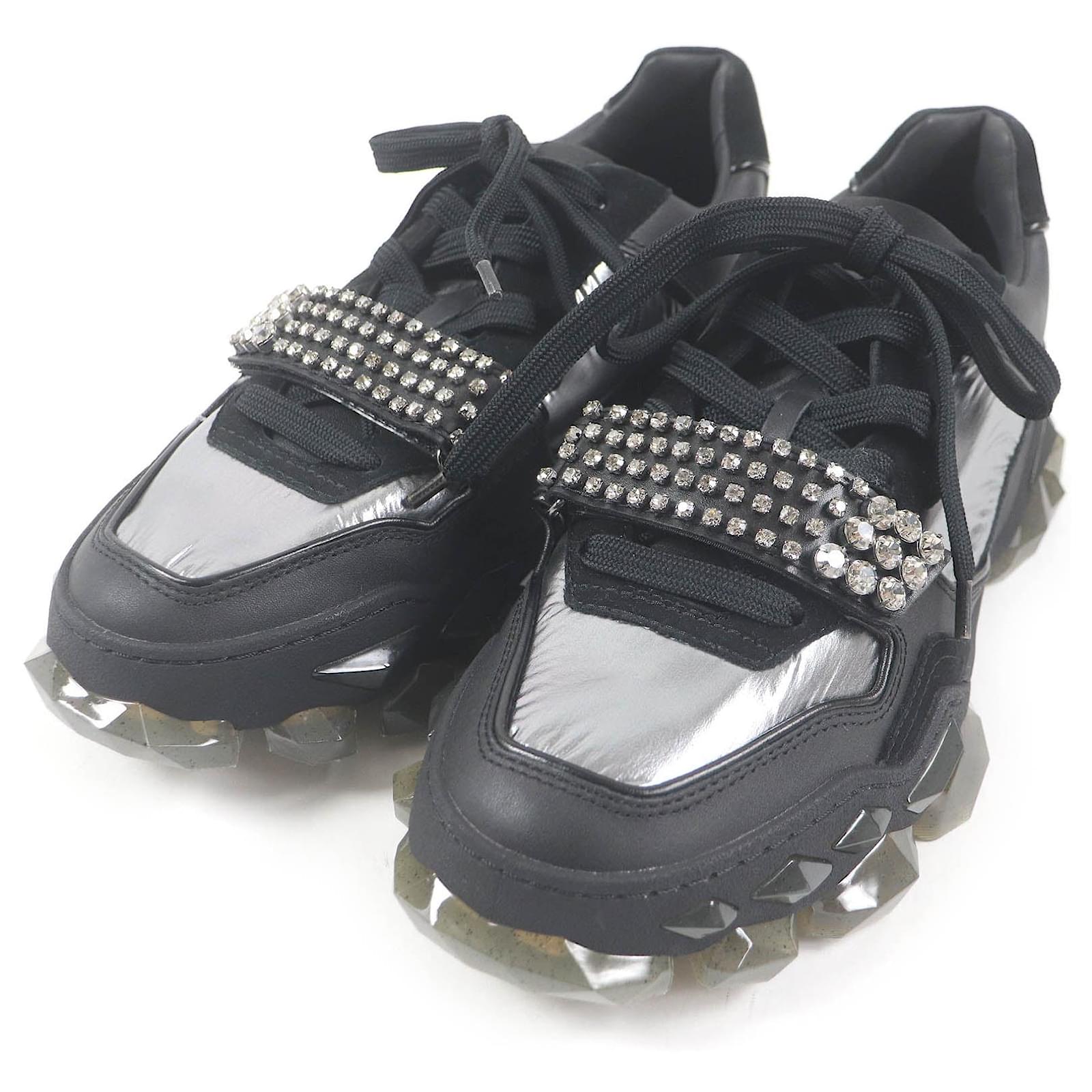 Jimmy Choo Diamond X Strap Leather Sneakers Black Silvery Ceramic  ref.2298308