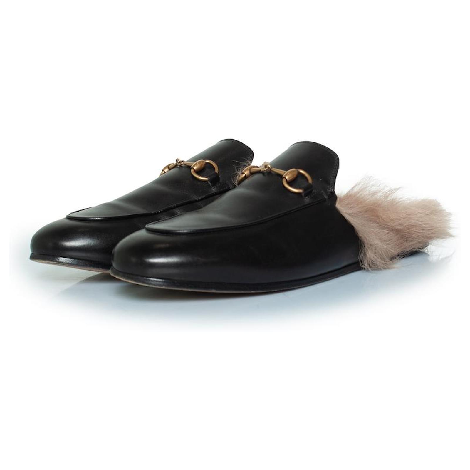 Autre Marque Gucci, leather Princetown fur loafer in black  ref.2314937