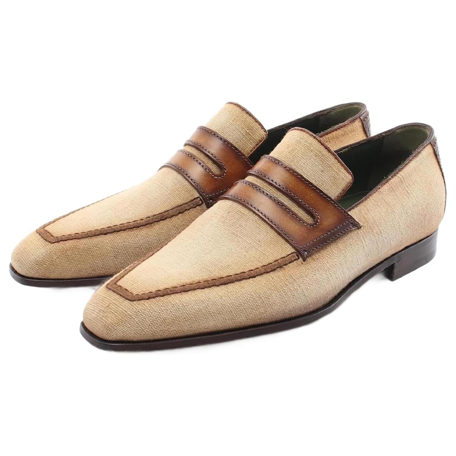 Autre Marque Berluti Andy Canvas Leather Loafer Brown Beige Cloth  ref.2310576