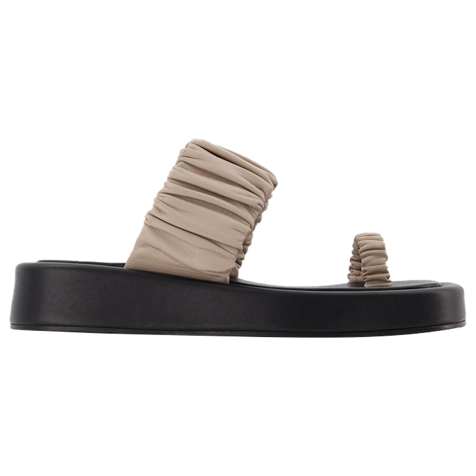 Autre Marque Amor Platform Slides - Elleme - Taupe/Black - Leather Brown Beige  ref.2310520