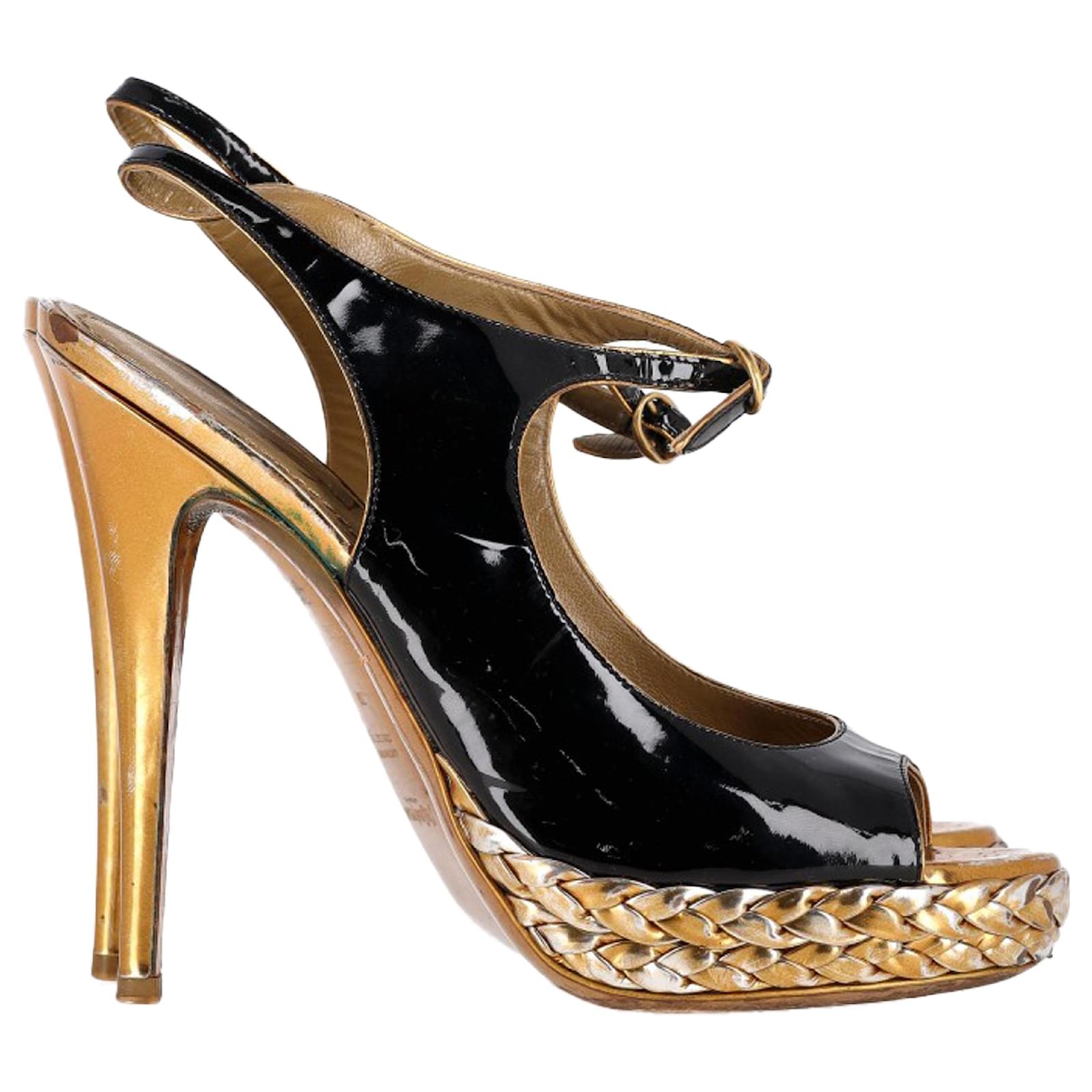  Saint Laurent Open-Toe Ankle Strap Pumps in Black Patent Leather  ref.2296016