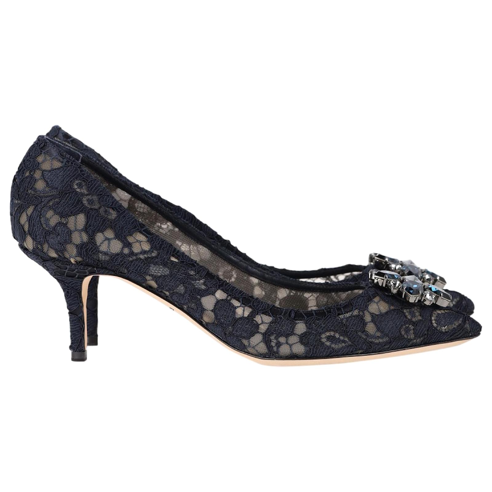  Dolce & Gabbana Rainbow Lace Pumps in Navy Blue Silk  ref.2113868