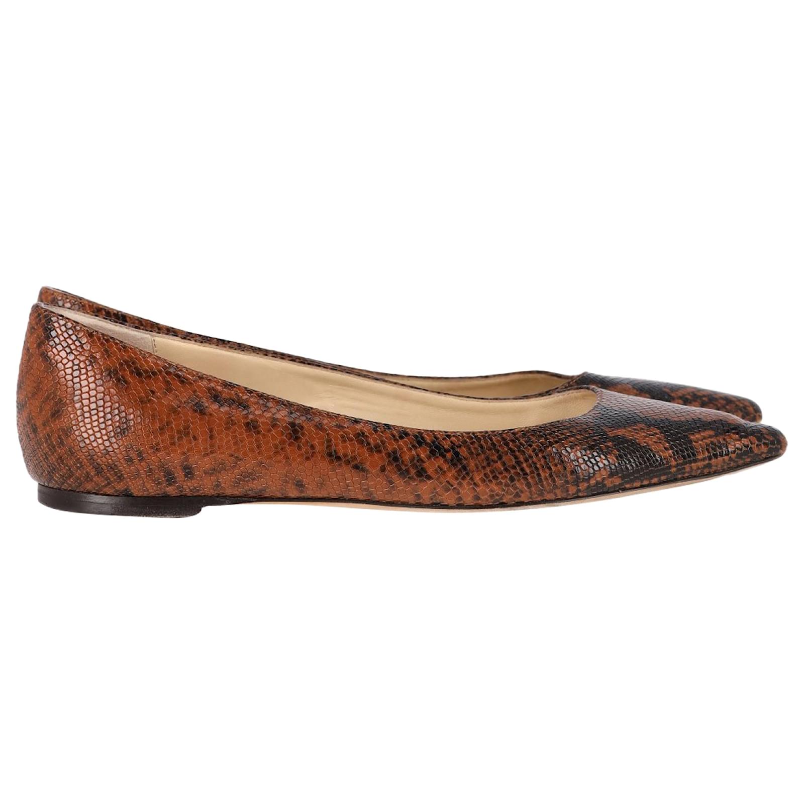 Jimmy Choo Romy Snakeskin-Embossed Ballet Flats in Brown Leather  ref.2113794