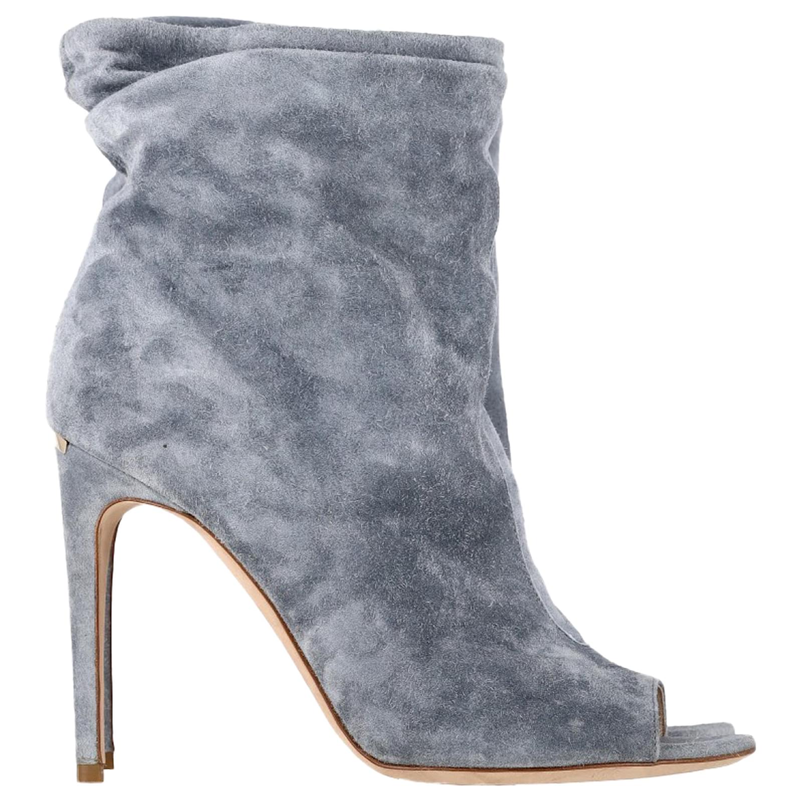 Burberry Peep Toe Ankle Boots in Grey Suede  ref.2295776