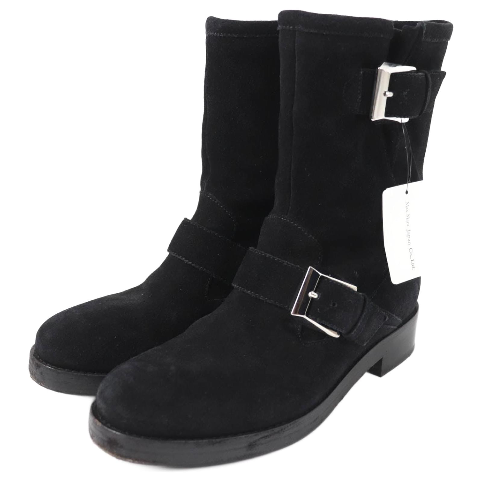 Max Mara Suede Leather Short Boots Black Women  ref.2295031