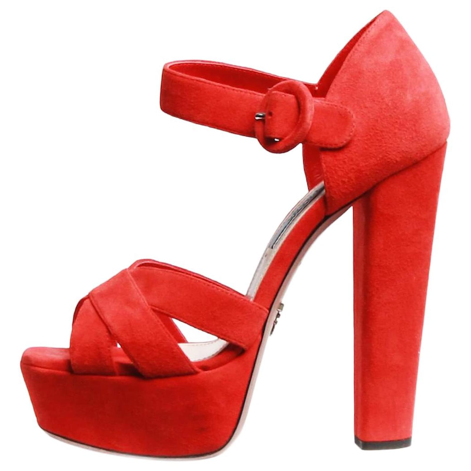 Prada Red suede platform sandals - size EU 36  ref.1723178