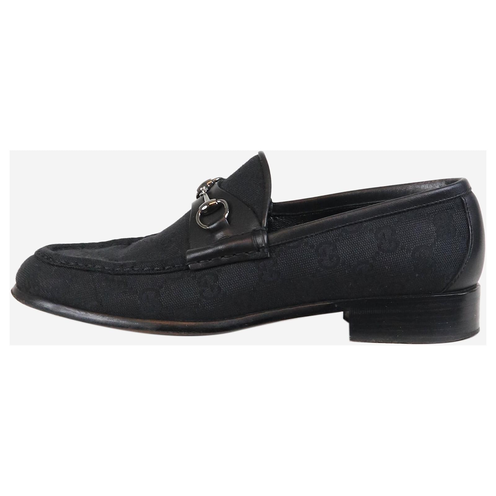 Gucci Black horsebit monogram loafer - size EU 37.5 (UK 4.5) Cloth  ref.2292563