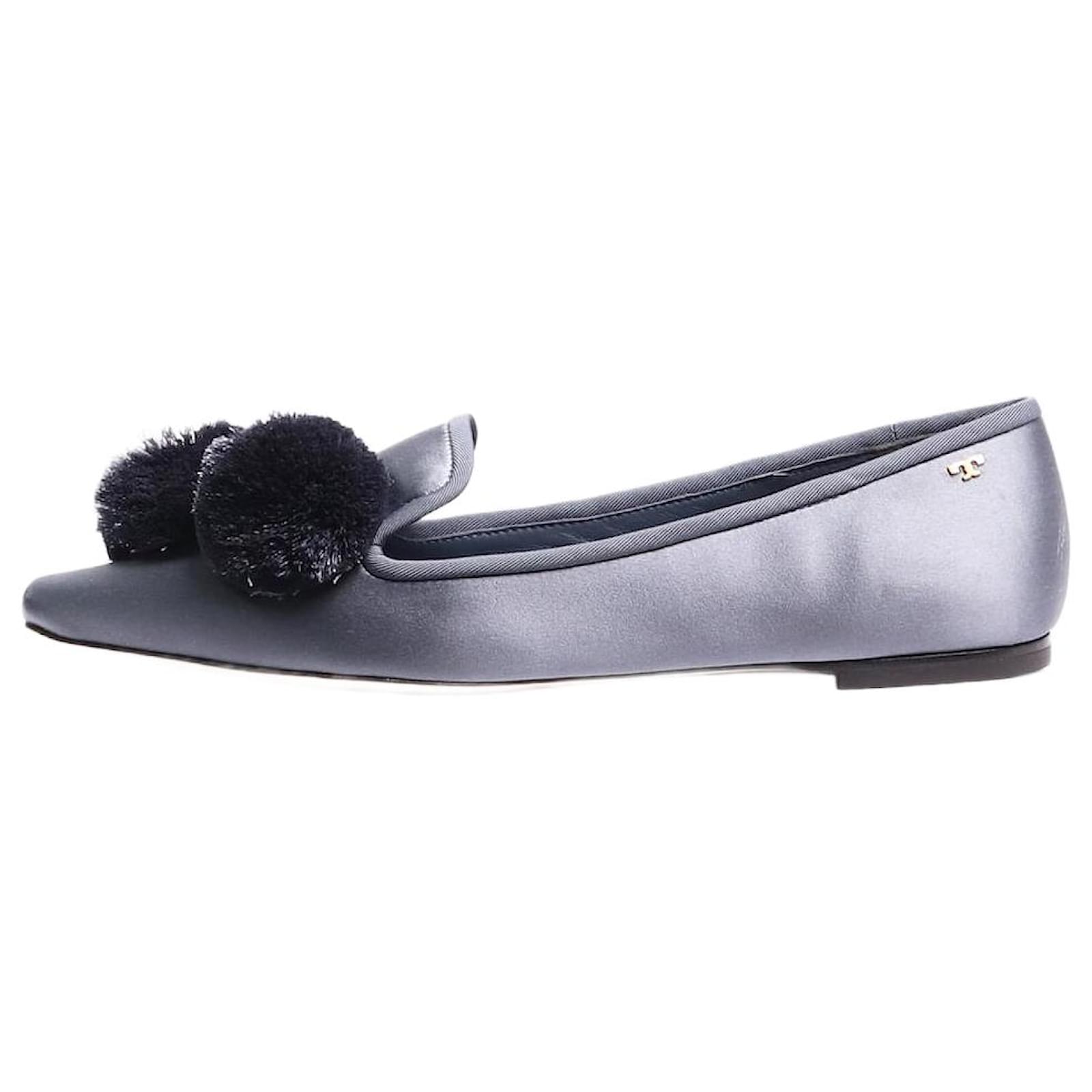 Tory Burch Blue pom pom satin slippers - size UK 5  ref.2015969