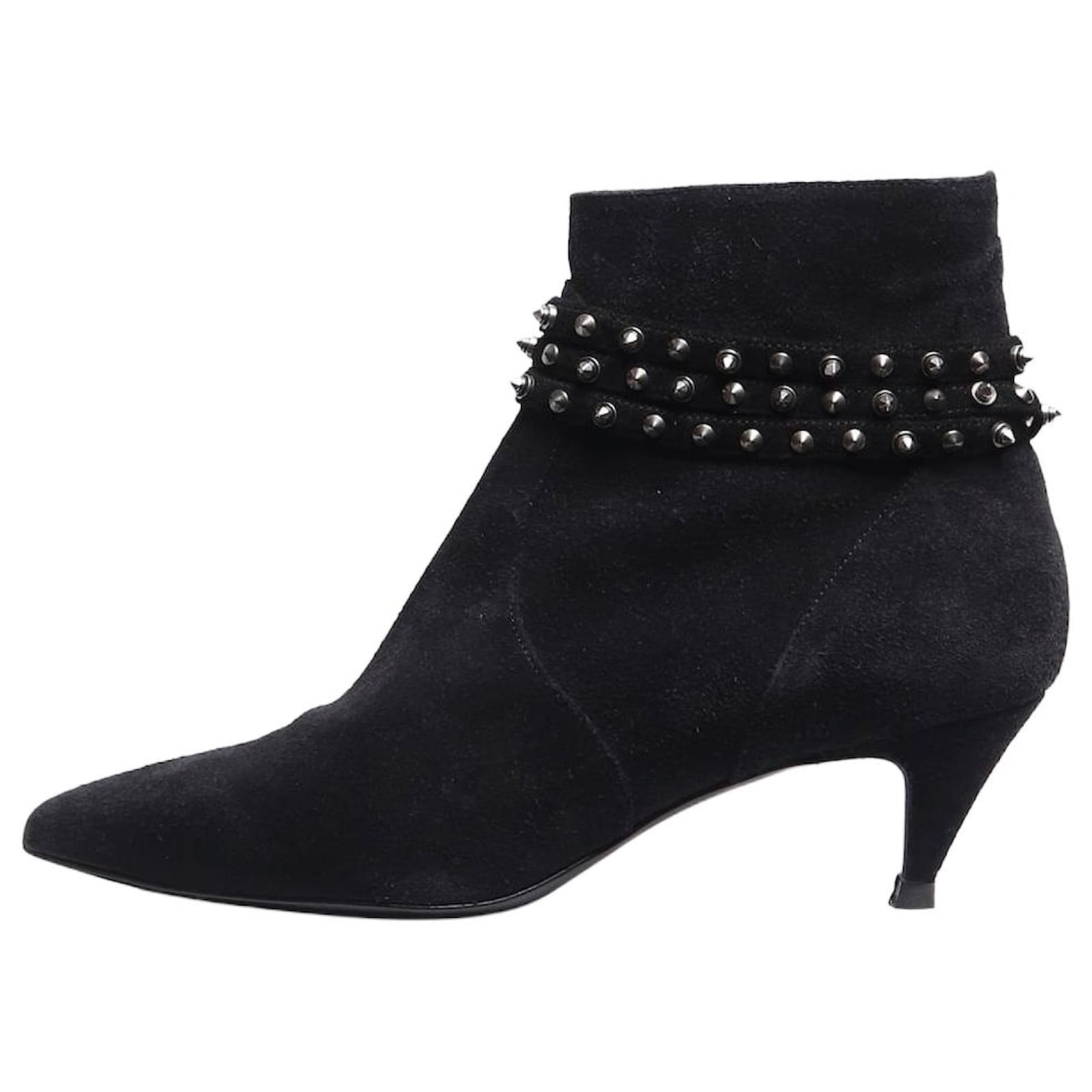 Saint Laurent Black suede studded ankle boots - size EU 37  ref.2009065