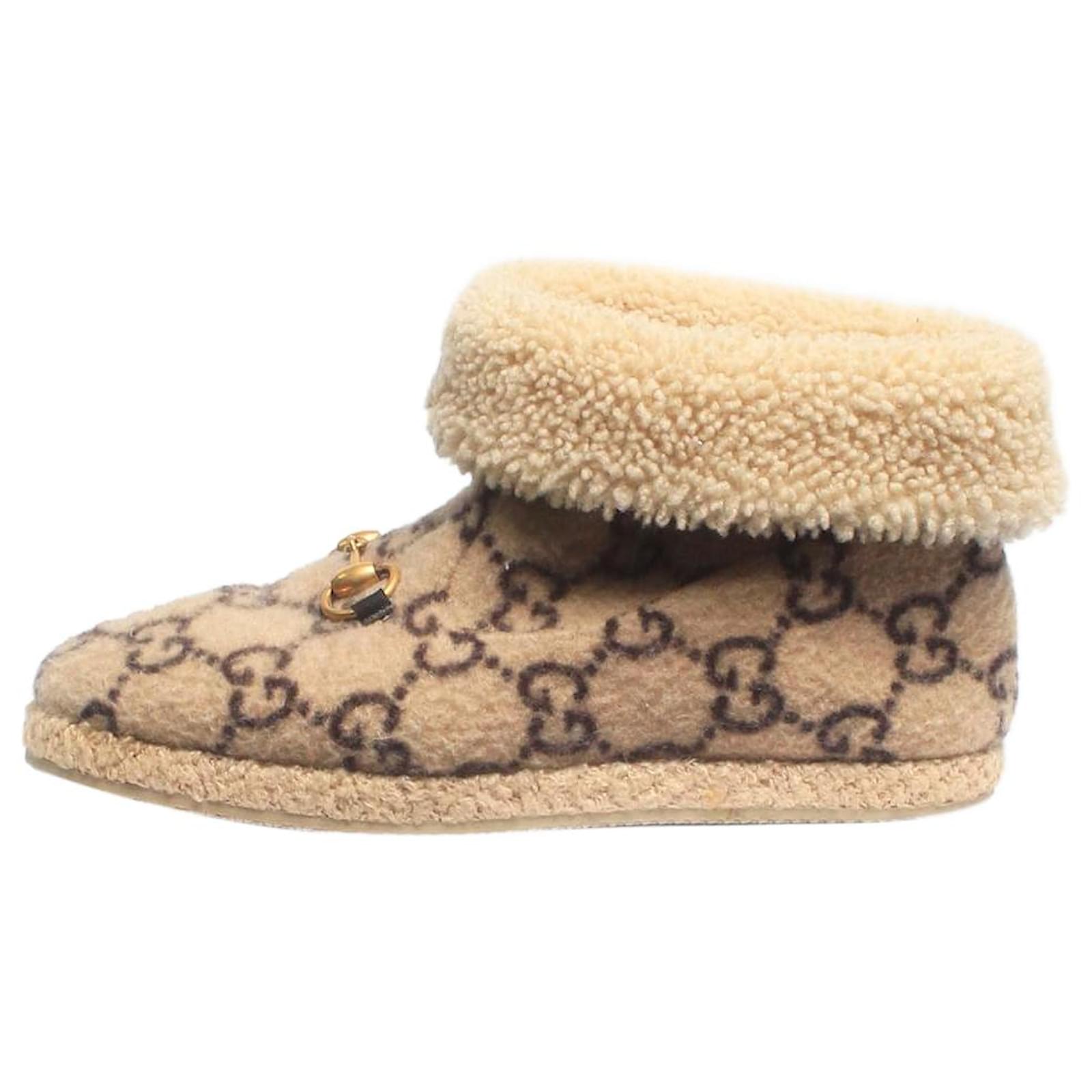 Gucci Brown monogram shearling booties - size UK 6  ref.2151905
