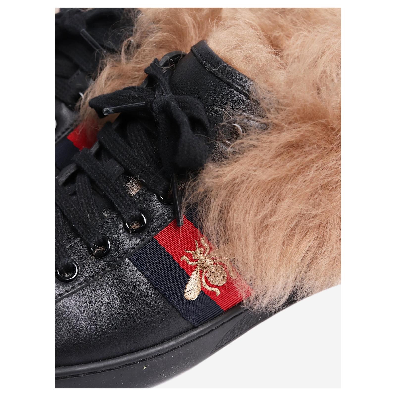 Gucci Black Ace fur-lined trainers - size EU 37 Leather  ref.1886816