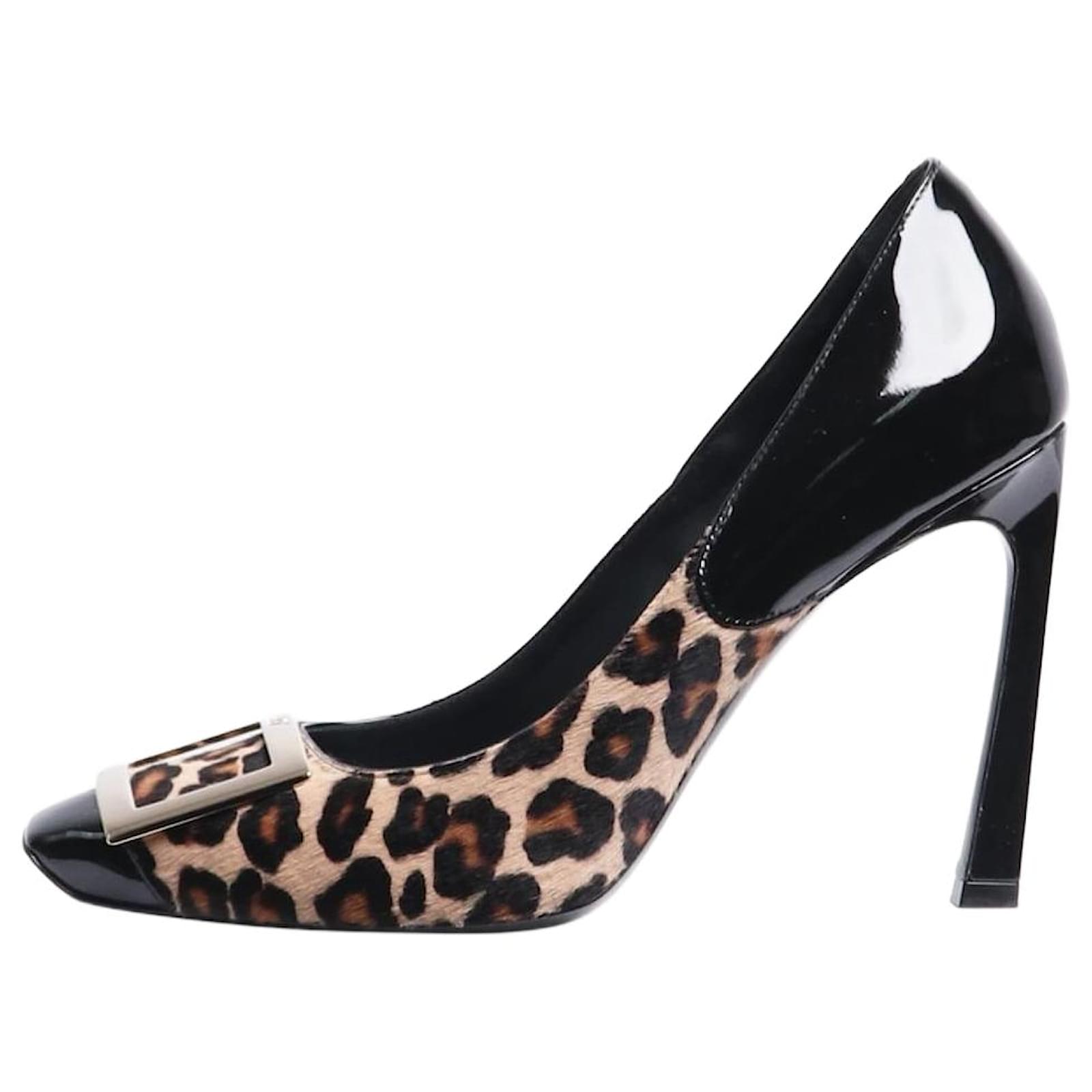 Roger Vivier Black patent leather and leopard print pumps - size EU 37.5  ref.1876707