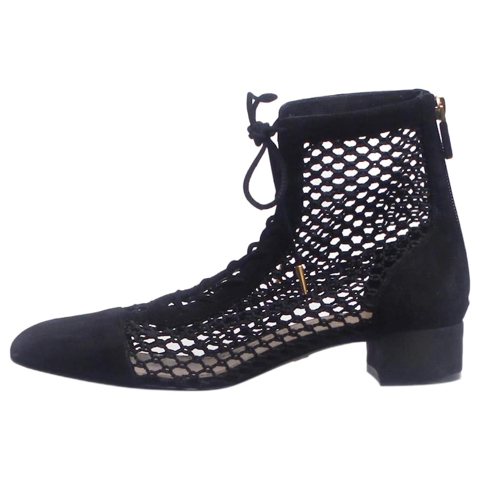 Christian Dior Black suede mesh ankle boots - size EU 37.5  ref.2292315