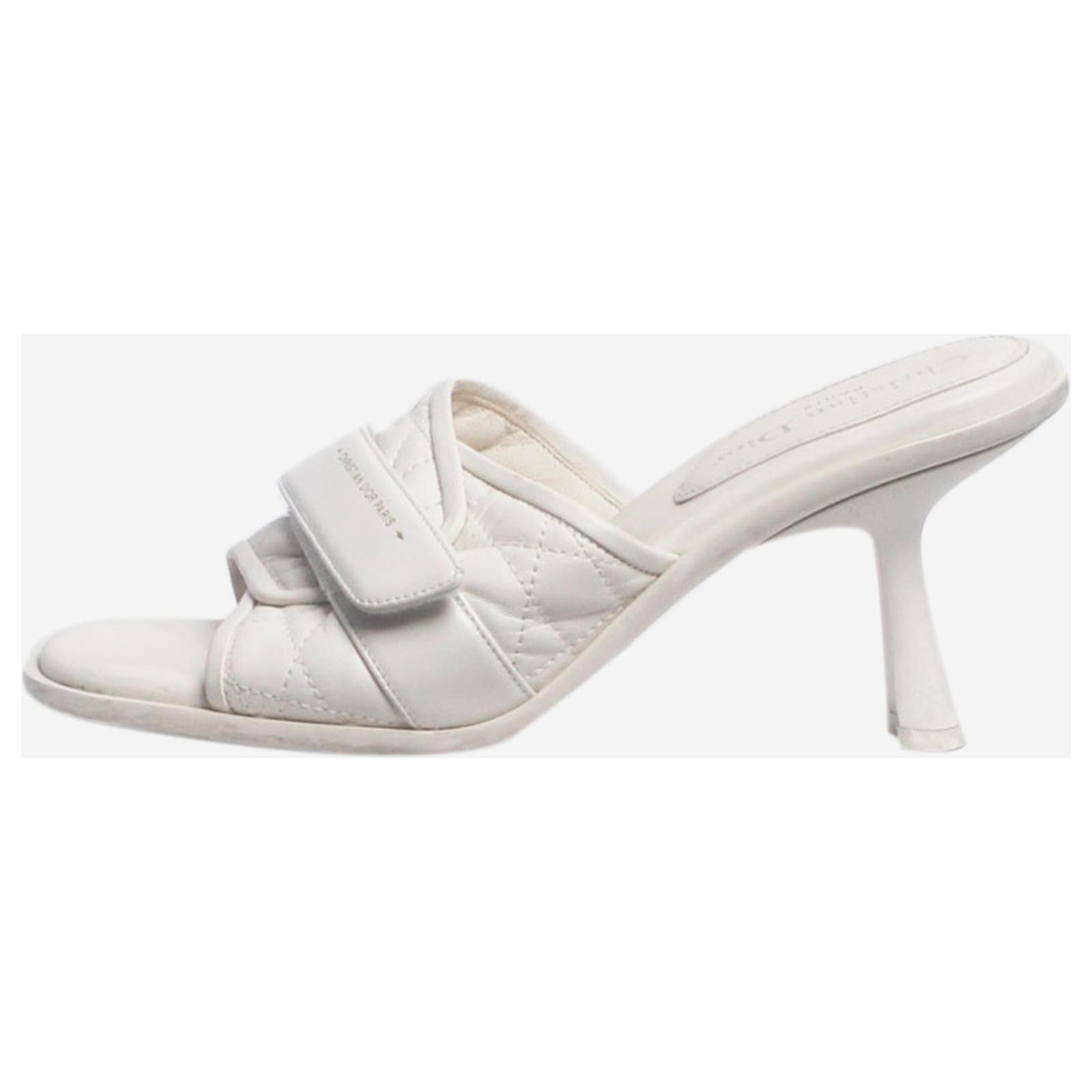 Christian Dior Cream quilted velcro-strap sandals - size EU 38 Leather  ref.2292300