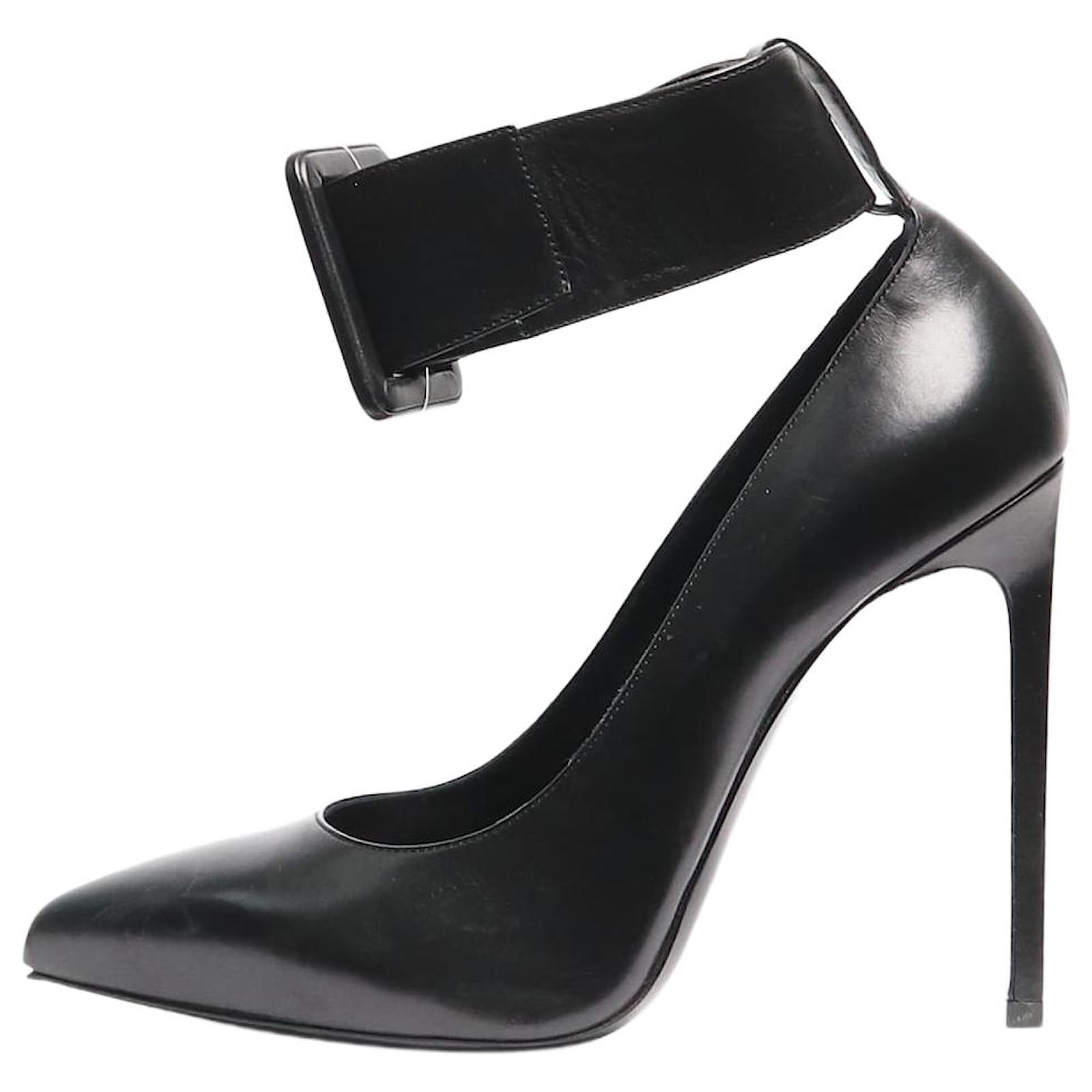Saint Laurent Black leather heels with ankle strap - size UK 6  ref.2109663