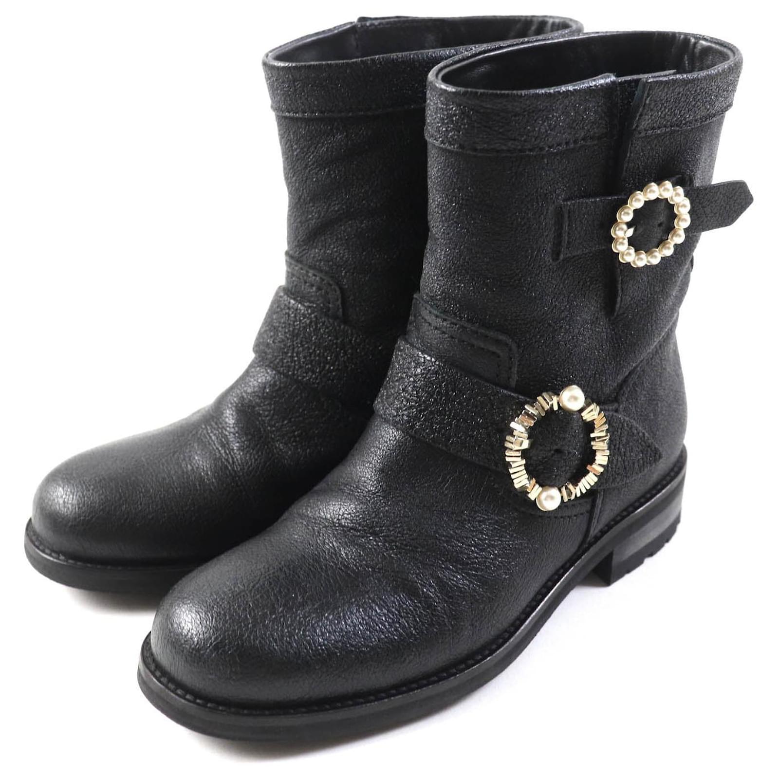 Jimmy Choo MERRIL FAT Leather Boots Black Women  ref.1701201