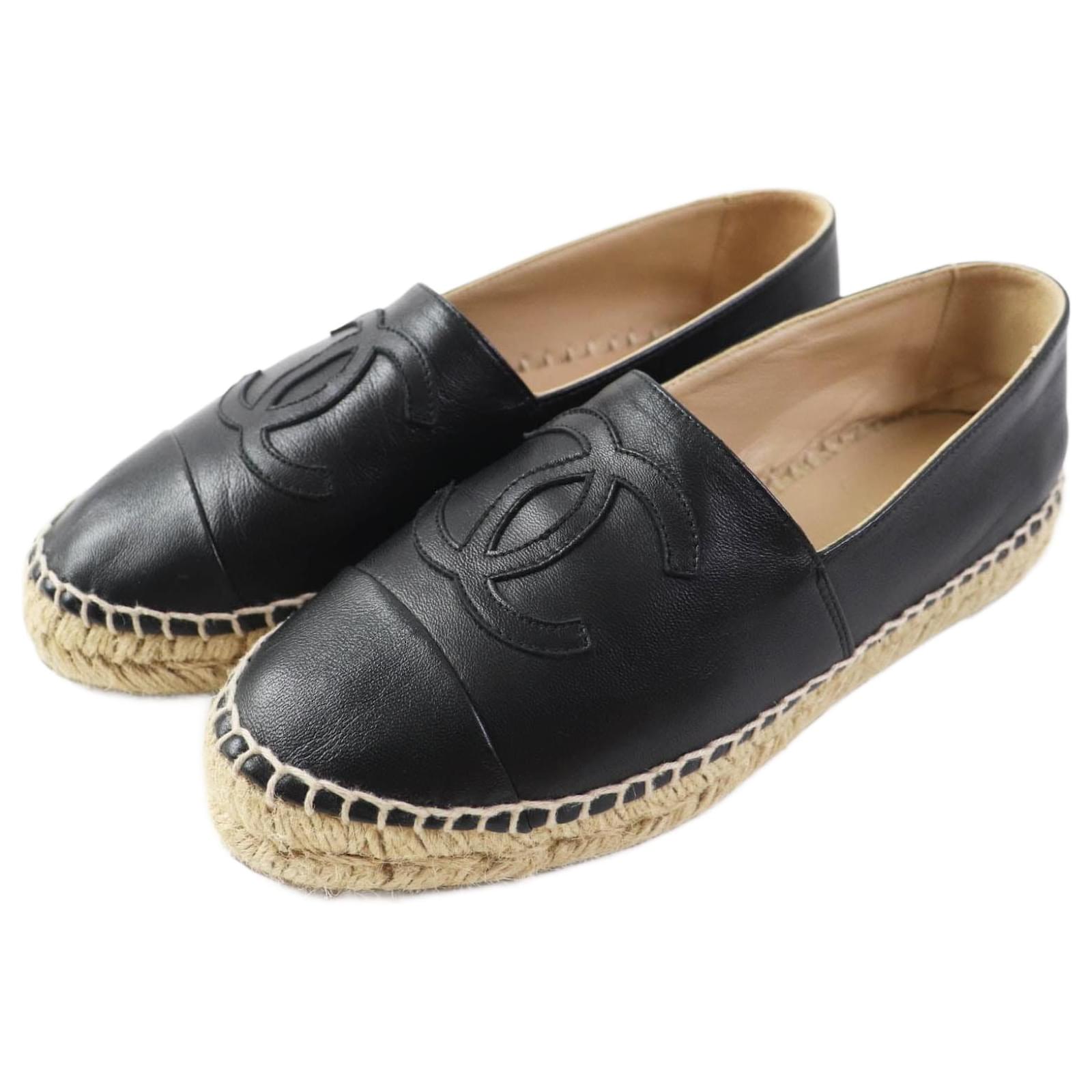 Chanel COCO Mark Espadrilles Leather Shoes Black  ref.1699663