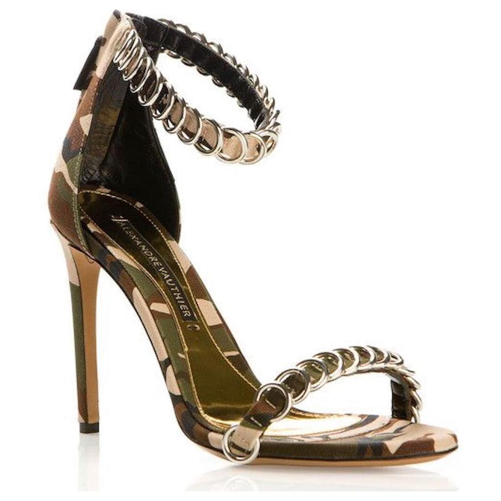 Alexandre Vauthier camouflage printed canvas sandals Khaki Dark green Cloth  ref.1049937