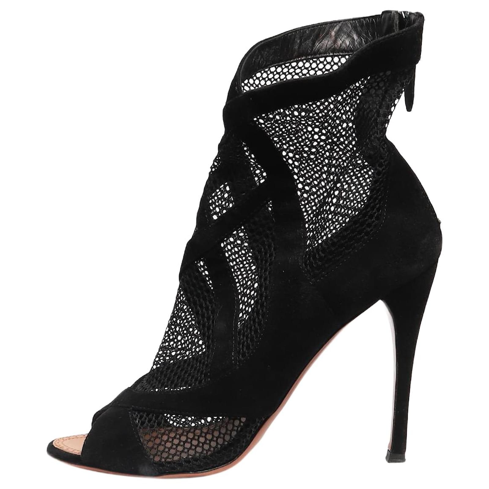 Alaïa Black suede mesh peep-toe ankle boots - size EU 40  ref.2326873