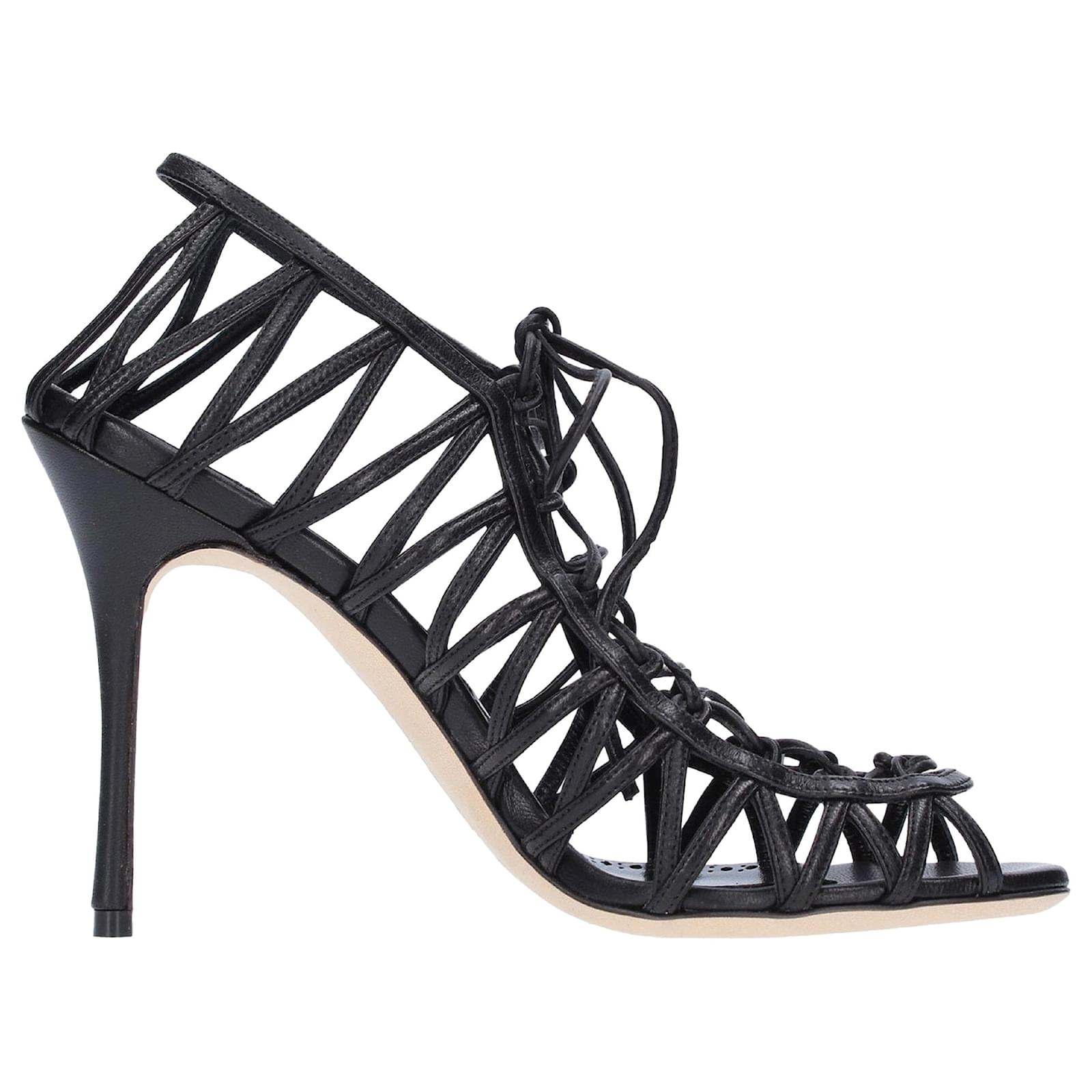 Manolo Blahnik Hamza 105 Leather Sandals Black  ref.2326767
