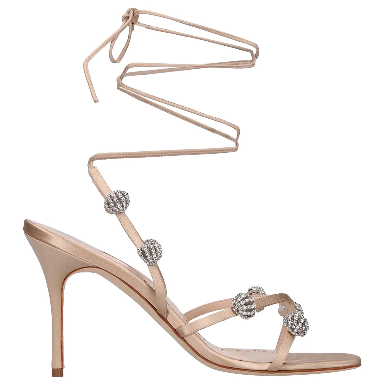 Manolo Blahnik Elsaka 090 Sandals Brown Flesh Silk  ref.2326143