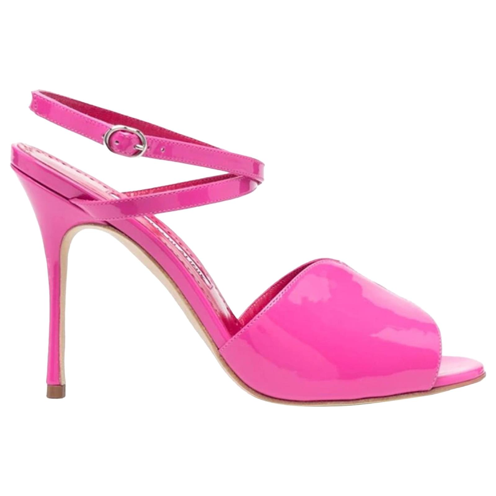 Manolo Blahnik Hourani 105 Sandals Pink Leather Pony-style calfskin  ref.2325893