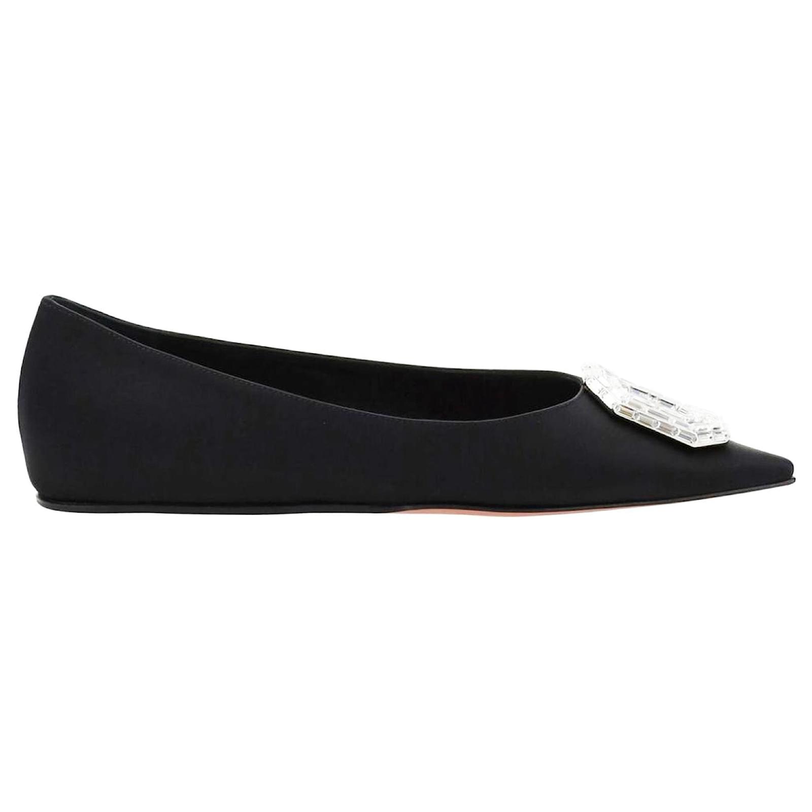 Amina Muaddi Camellia Ballerina Flats Black Silk  ref.2325863