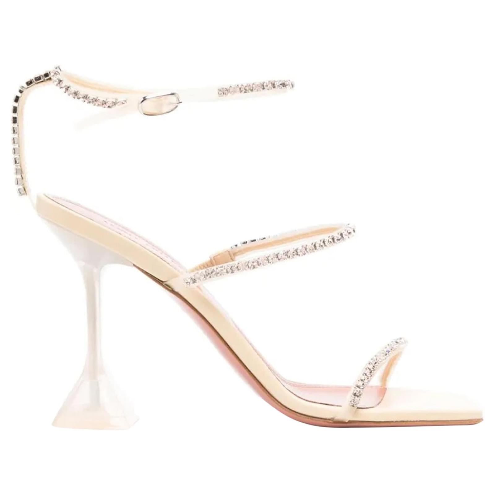 Amina Muaddi Gilda 105mm Sandals White Cream Leather Pony-style calfskin  ref.2325814