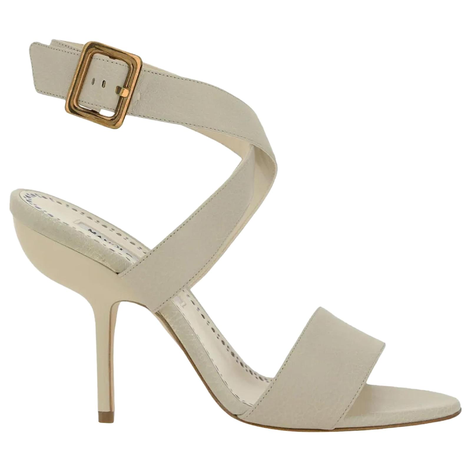 Manolo Blahnik Helua 105 Leather Sandals White Cream Pony-style calfskin  ref.2325810