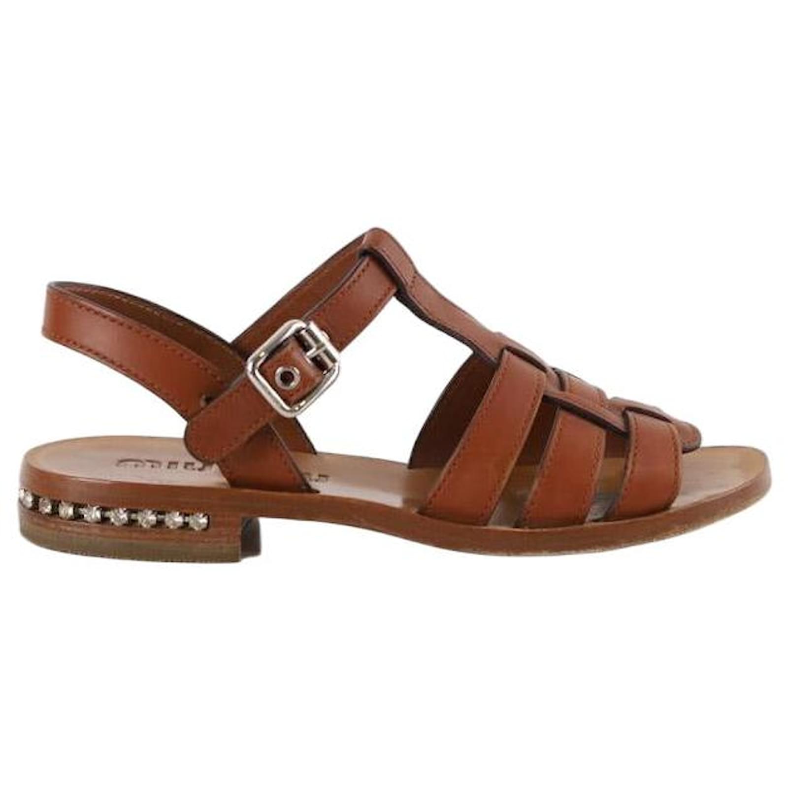 Miu Miu Leather sandals Brown  ref.1842716
