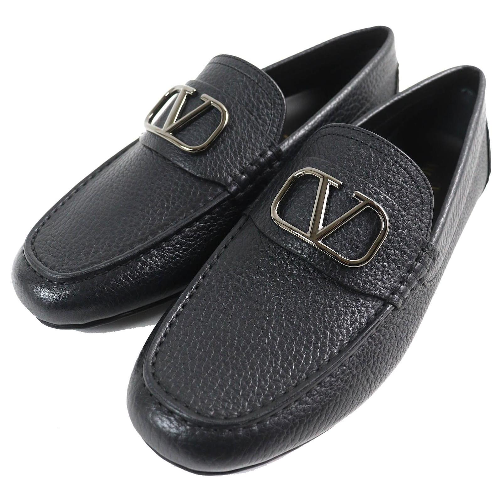 Valentino V Logo Leather Loafers Black Purple  ref.2324699