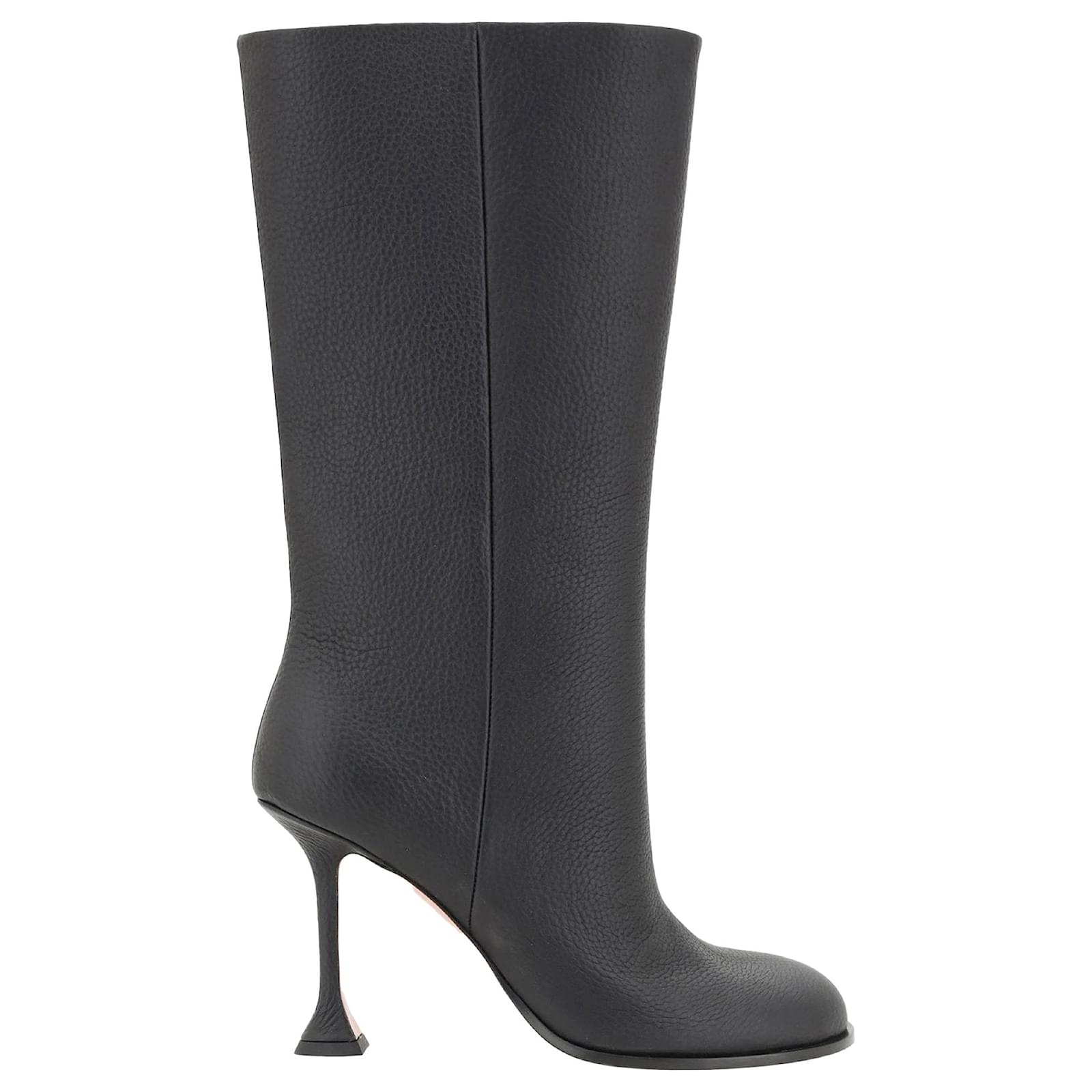 Amina Muaddi Liya Boots Black Leather Pony-style calfskin  ref.2323454