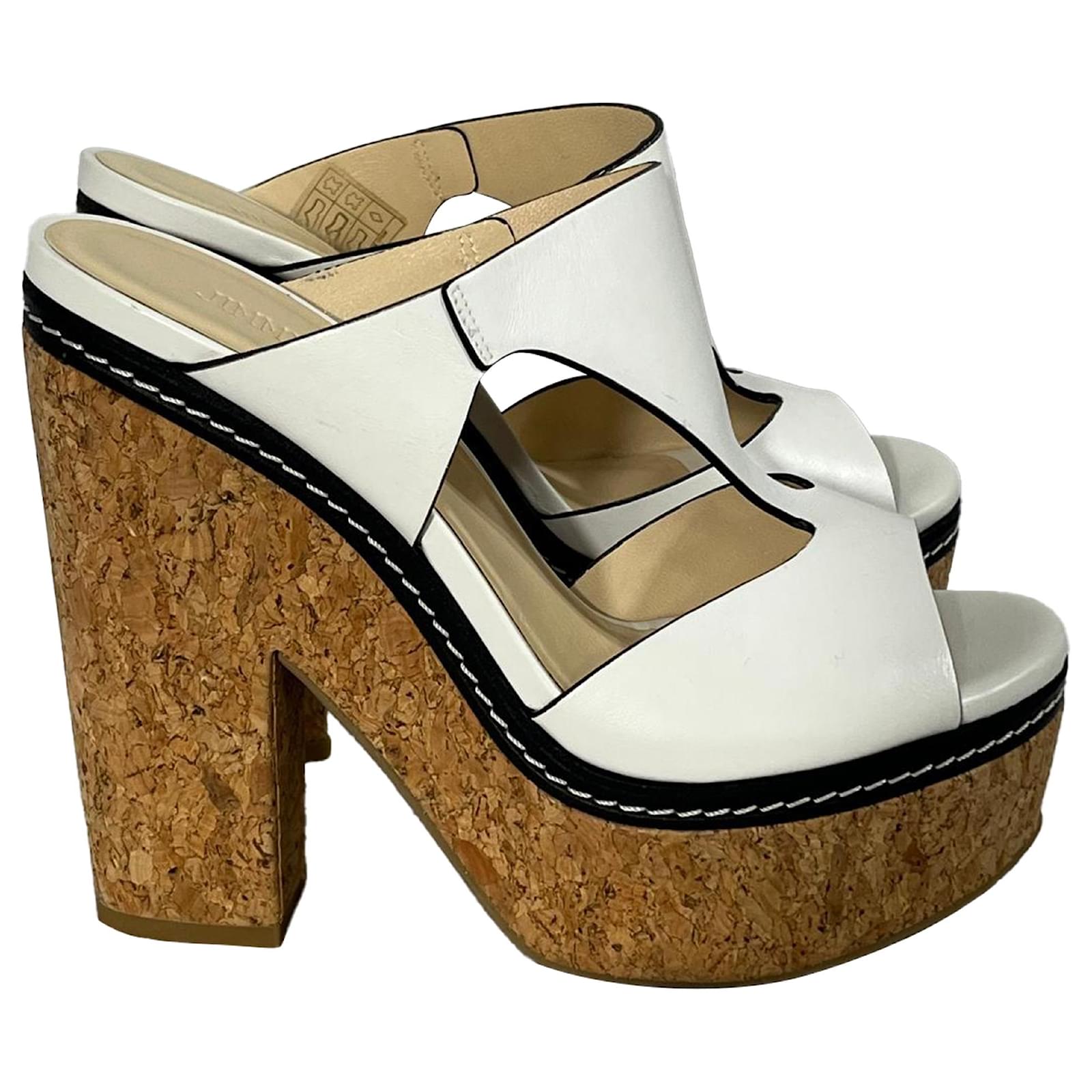  Jimmy Choo Nixie Slip-On Wedge Sandal Heels in White Leather Cream  ref.2091909