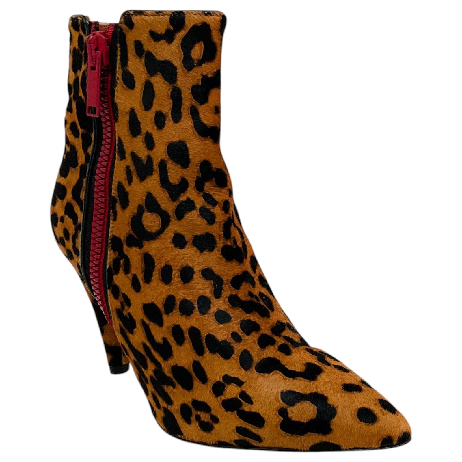 Veronica Beard Brown / Tan Leopard Pony Roquetta Booties Pony-style calfskin  ref.2322968