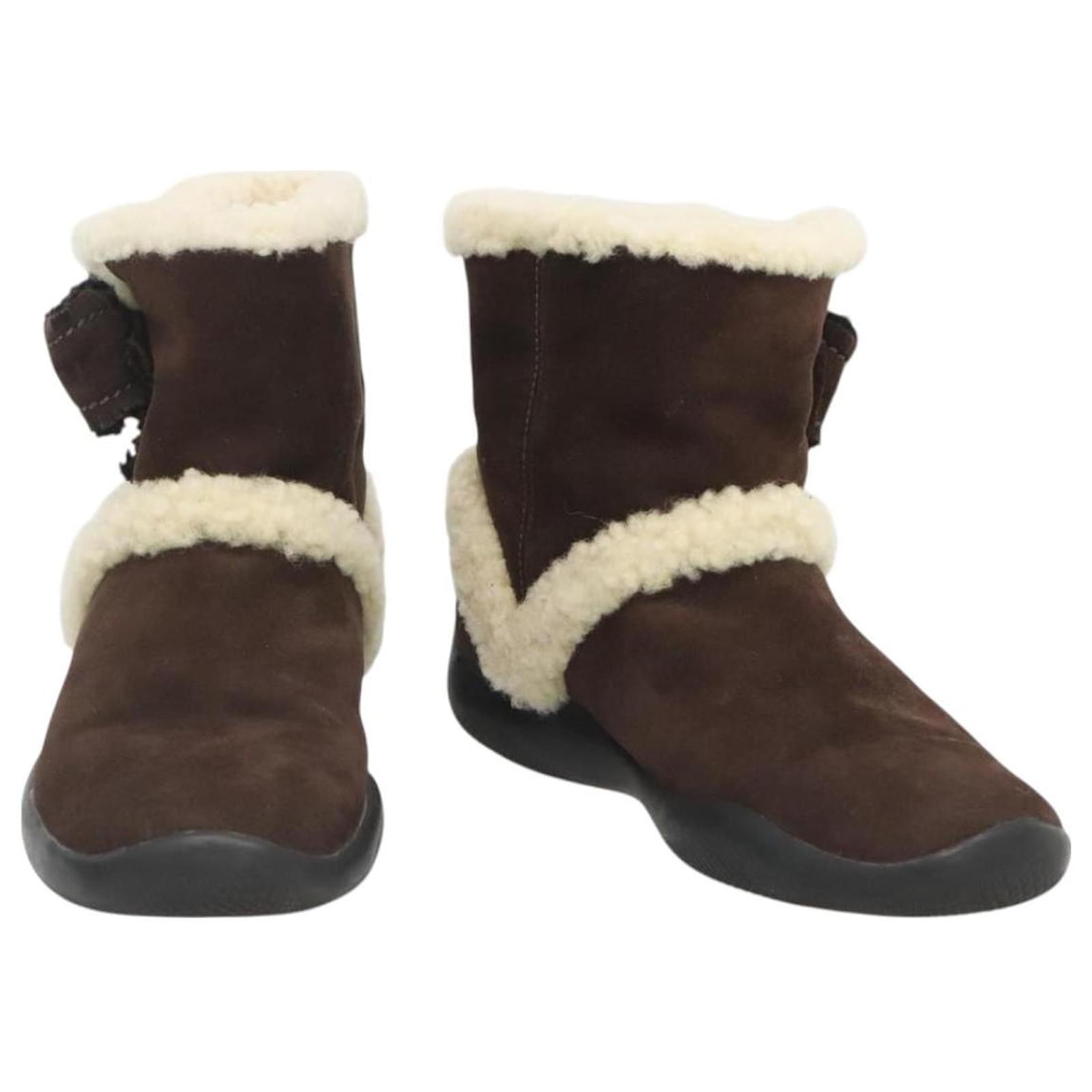 PRADA Sports Boots Mouton Brown Auth 125719 Leather  ref.2322442