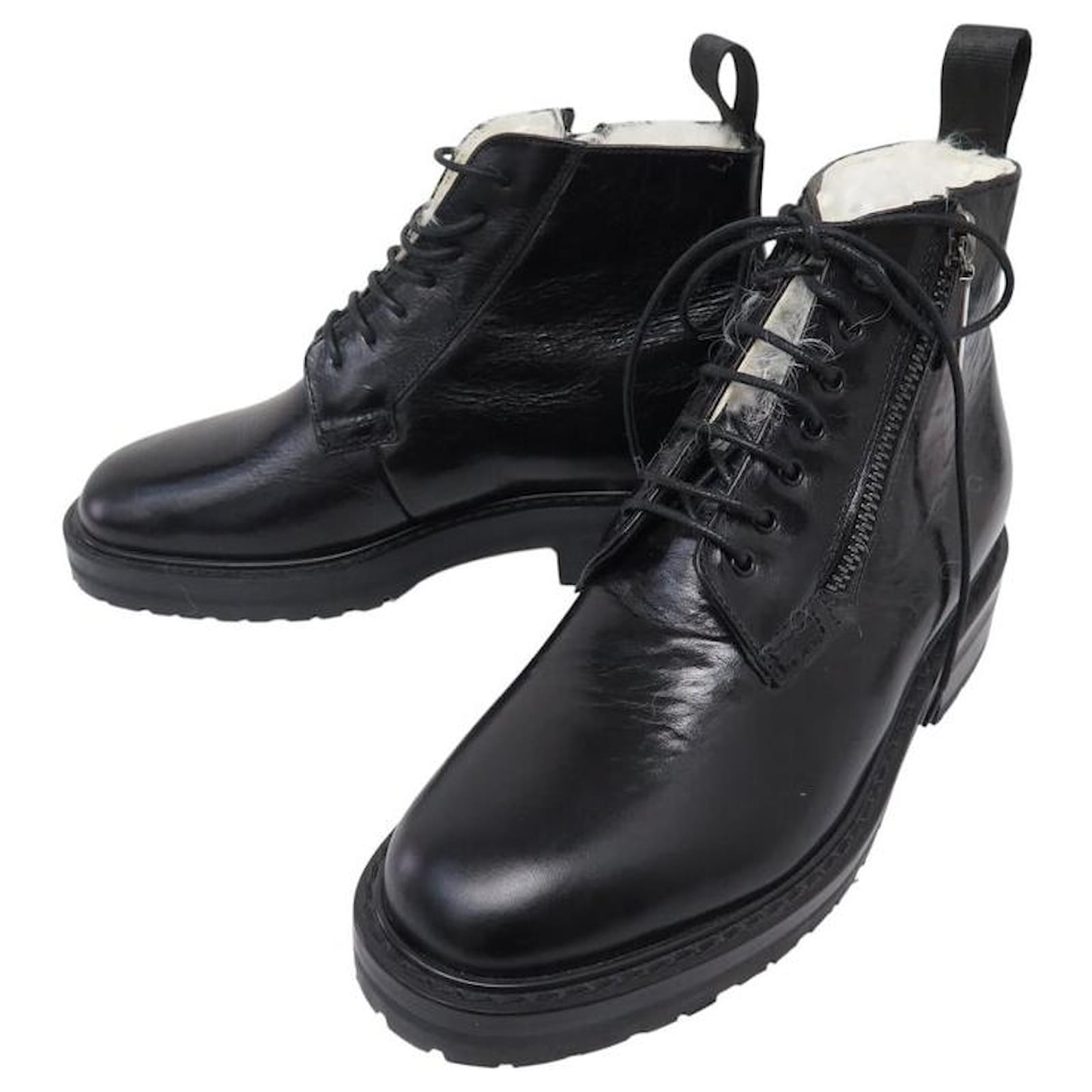 NINE SAINT LAURENT BOOTS LINED WITH SHEEPSKIN LEATHER SIZE 37 Black Patent leather  ref.2242421